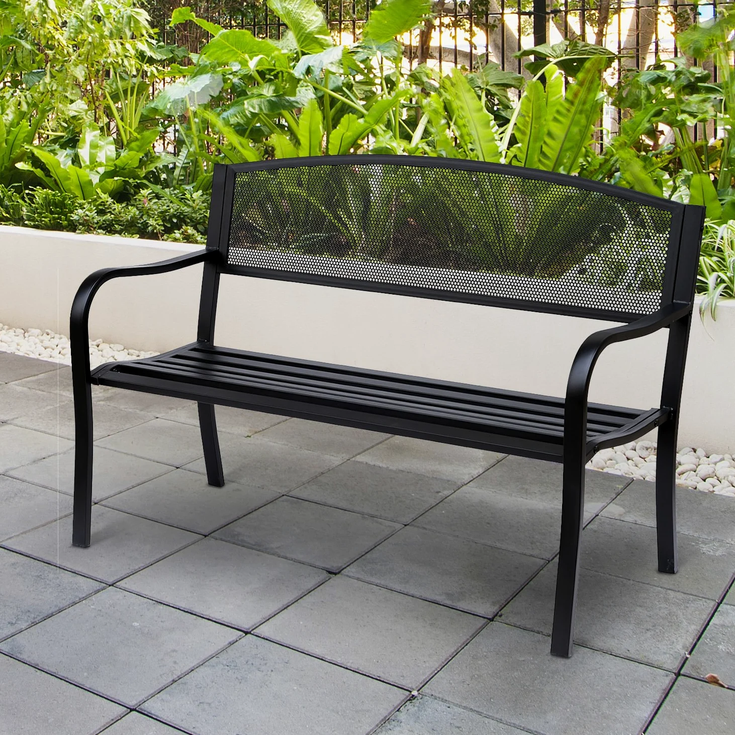 Outsunny Banc 3 Places de Jardin terrasse Style Contemporain 127L x 60l x 87H cm métal époxy anticorrosion Noir