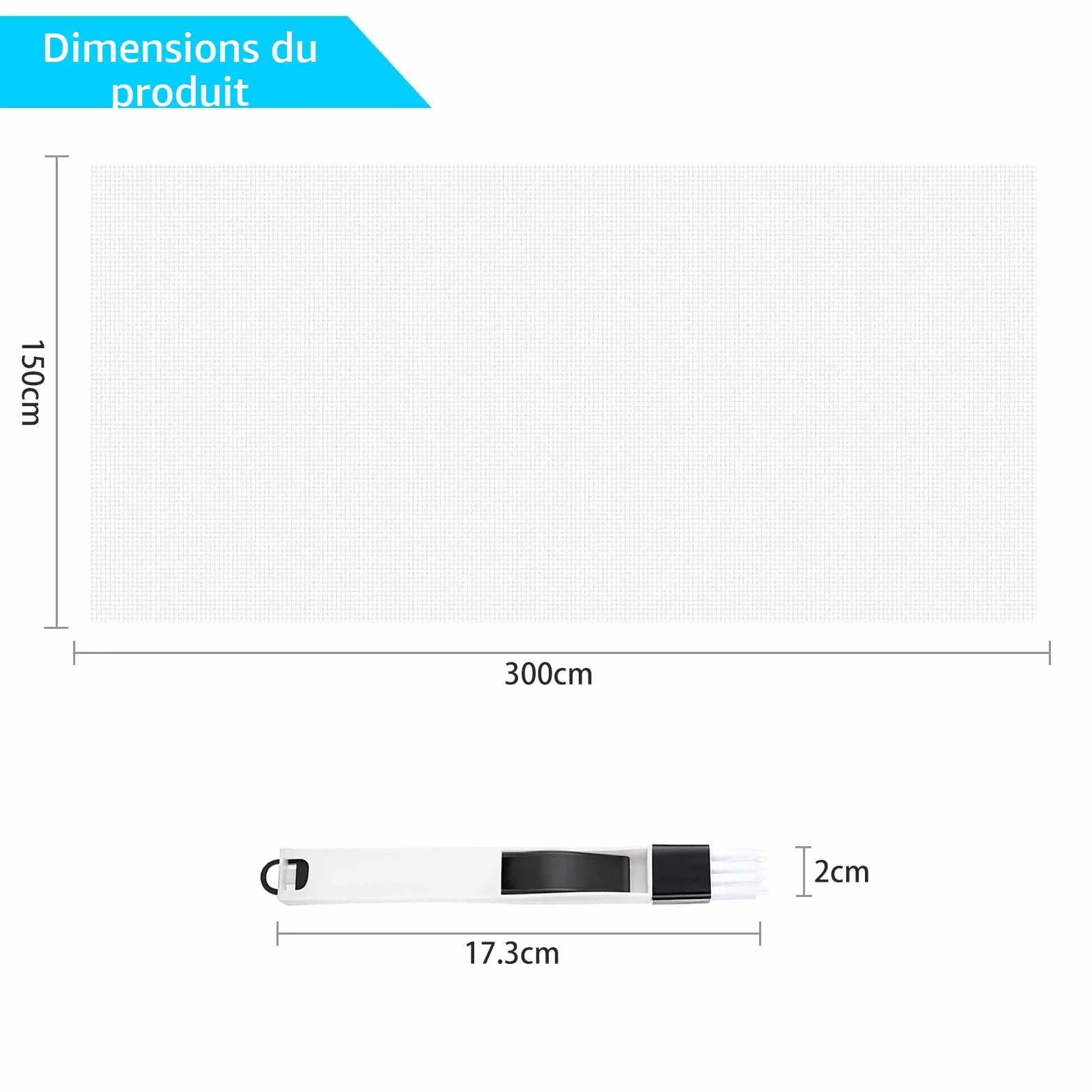 Moustiquaire de fenêtre 150x300cm fibre de verre bricolable avec brosse de nettoyage Blanc