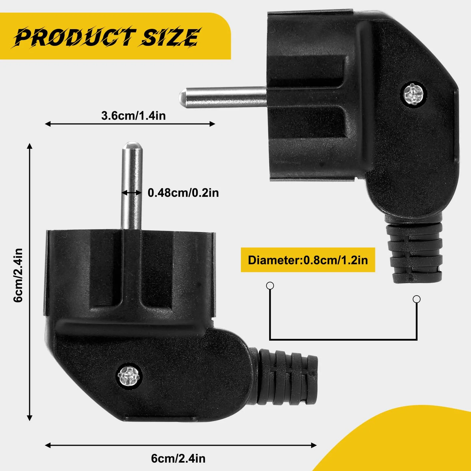 Fiches Schuko Mâle 250V 16A IP20 Noir Prise Électrique Coudée