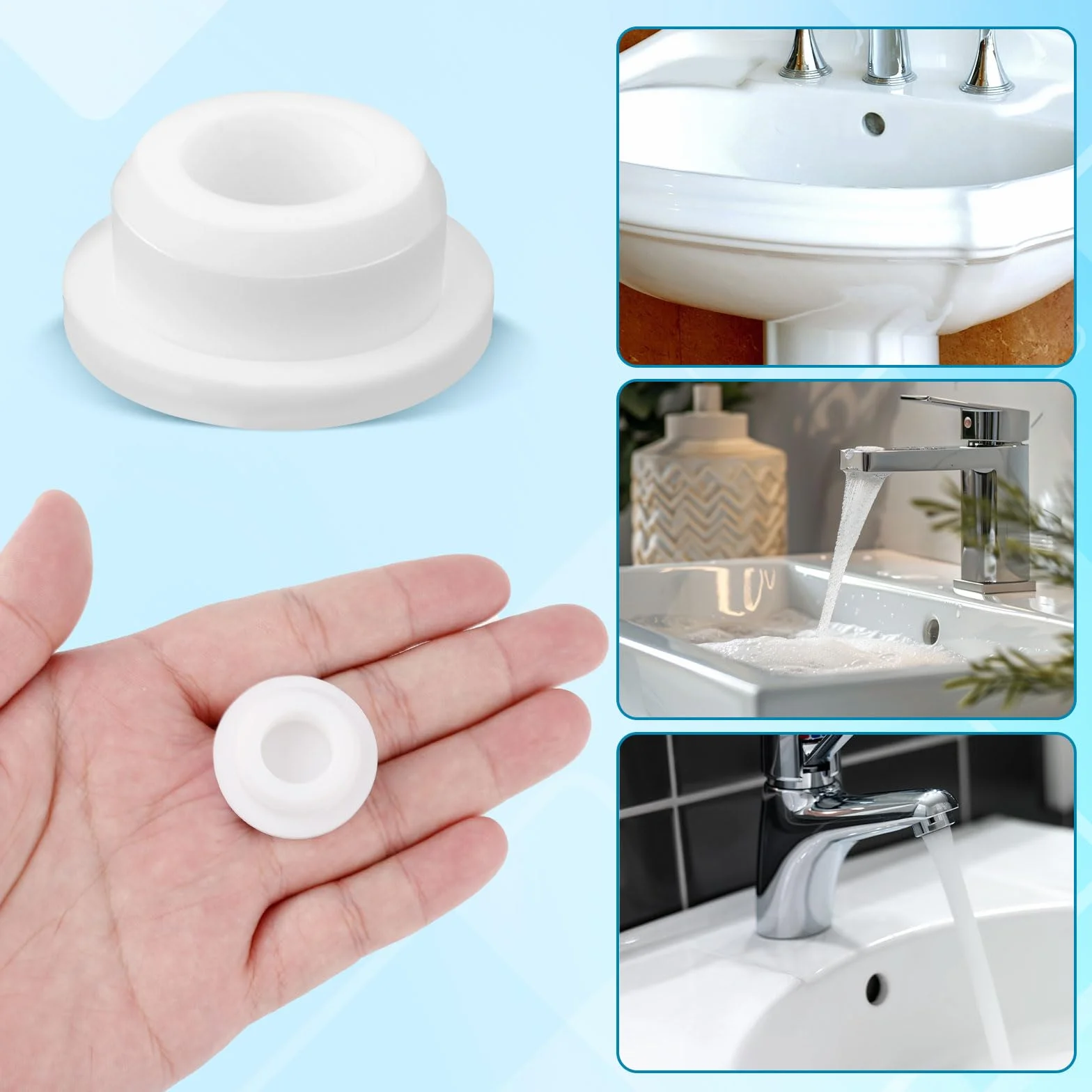 Bouchon de Trop-Plein d'Évier Silicone 2pcs, Cuisine Salle de Bain Caoutchouc Rond Anneau Garniture Lavabo