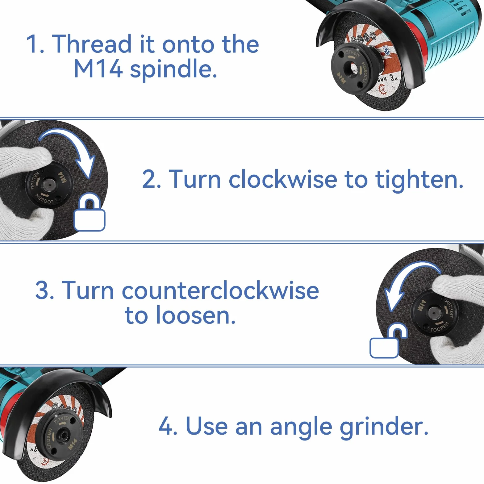 Écrous de serrage rapide M14 noirs pour meuleuse d'angle Makita Dewalt AEG