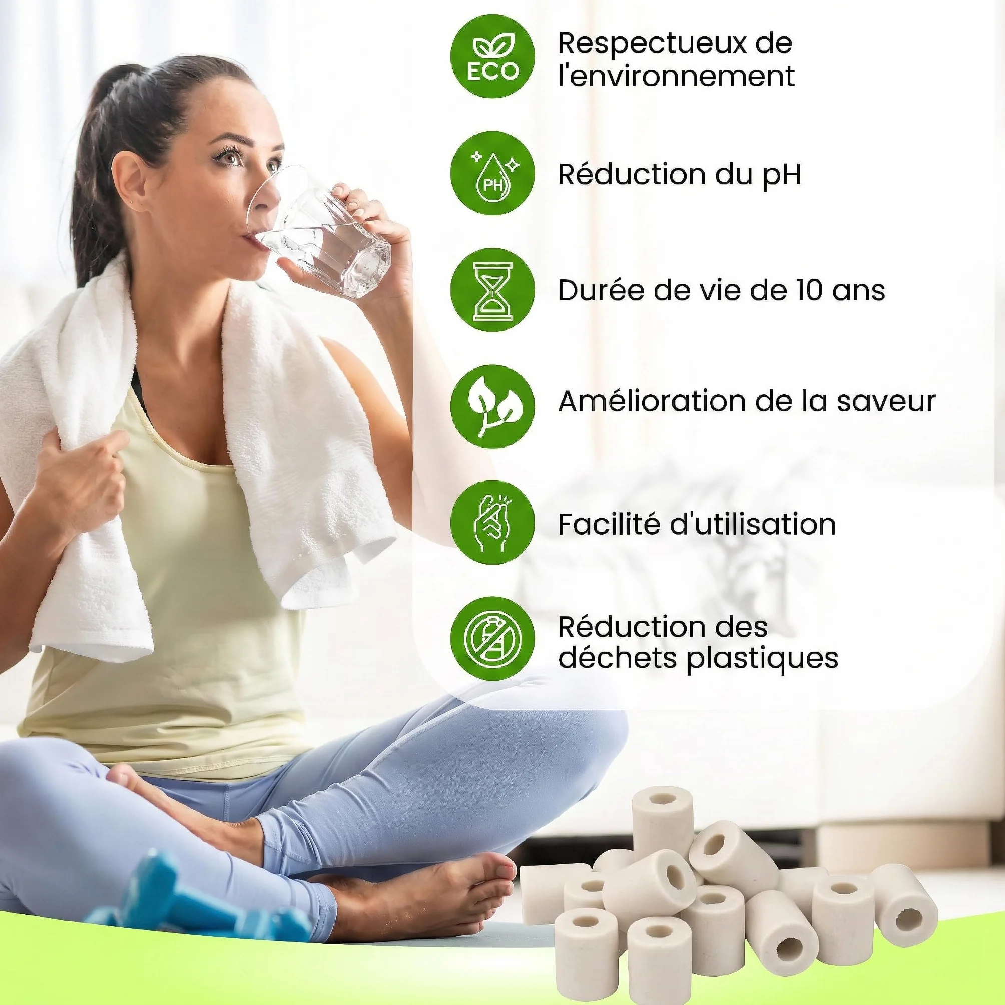 Perles de Céramique Grises Fermentées – Filtre à Eau Naturel Anti-Calcaire pour Carafe, Bouilloire, Gourde, Lave-Linge