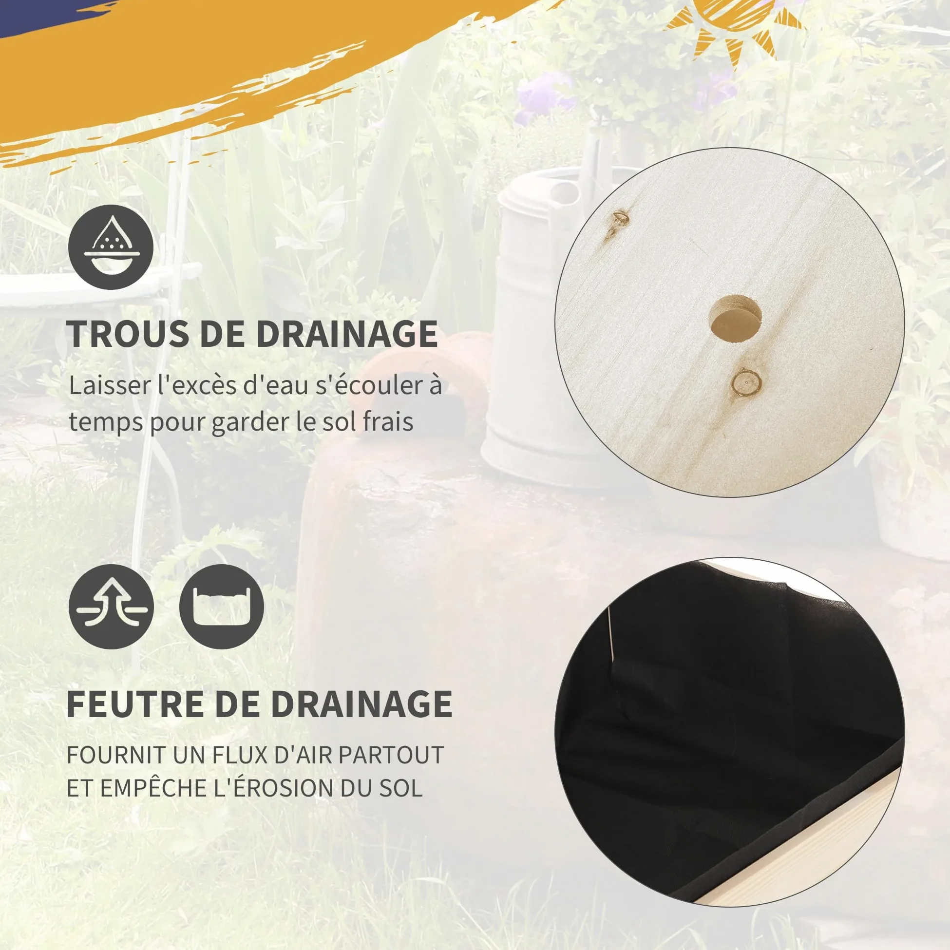 Outsunny Jardinière sur Pied - Potager sur roulettes - étagère, Tablette Rabattable, Inserts d'irrigation, Feutre de Drainage Inclus - Bois Sapin pré-huilé dim. 123L x 54l x 87H cm