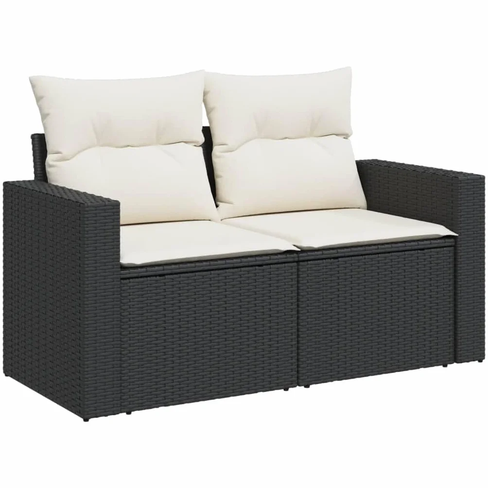 vidaXL Canapé de Jardin avec Coussins 2 Places, Siège avec Dossier, Meuble de Patio Arrière-Cour Terrasse Extérieur, Noir Résine Tressée