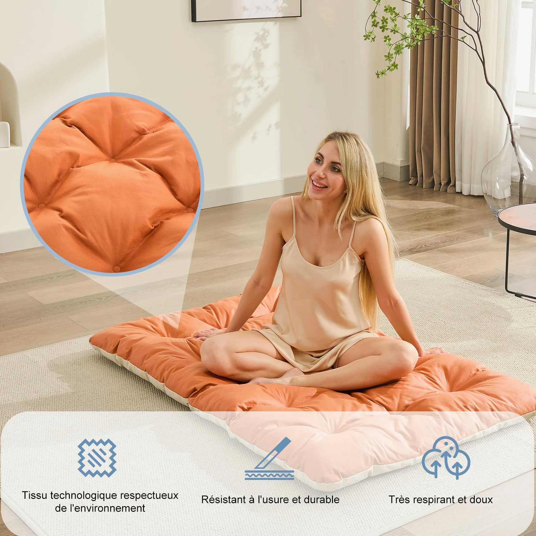 Fauteuil Jardin Exterieur avec Coussin réversible, Imperméable, Anti-Rouille rembourrée en Acier pour 2 Personnes pour Terrasse Salon Balcon- Capacité de Charge maximale de 160 kg, Orange et Beige