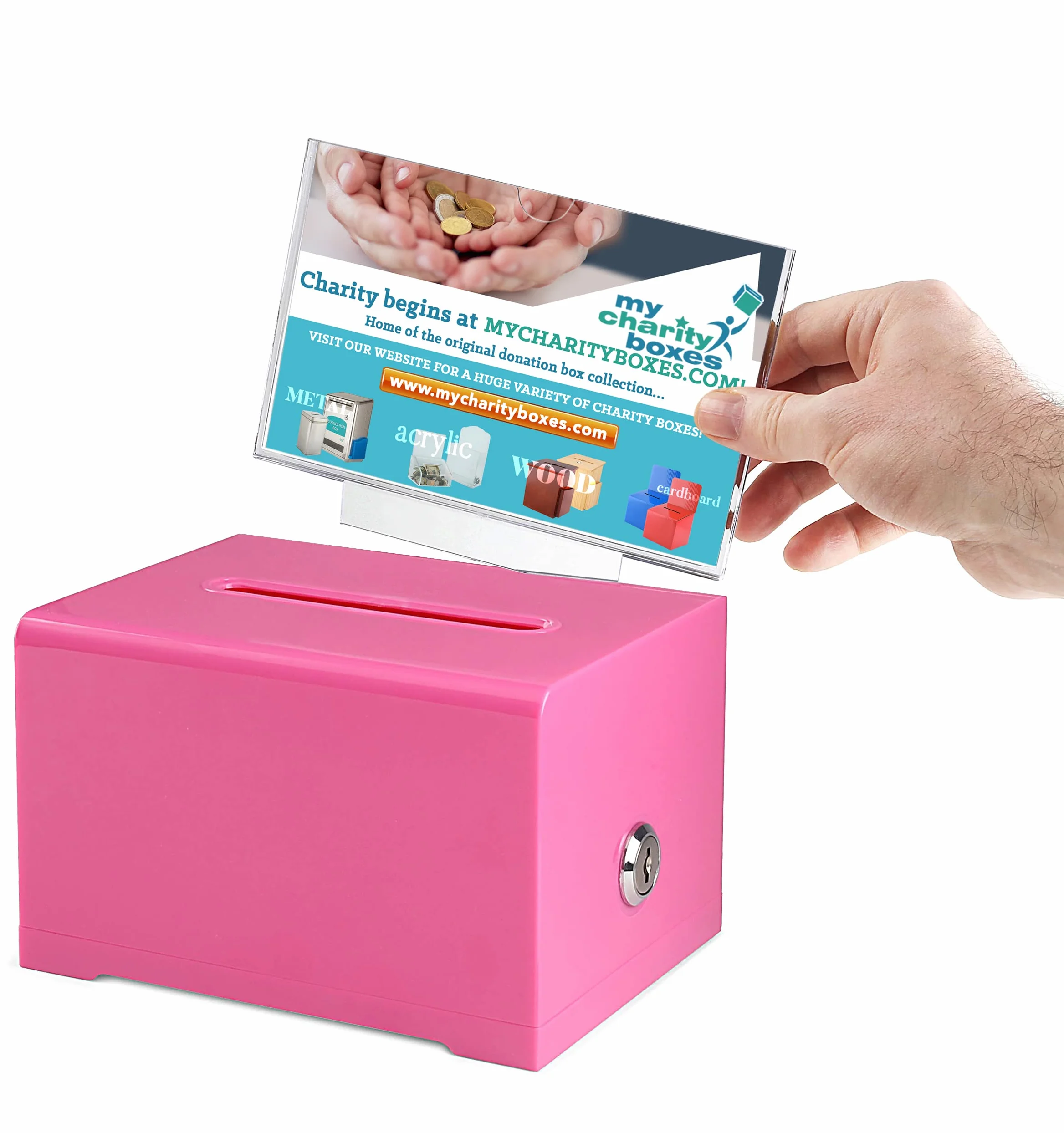 MCB Urne acrylique avec serrure pour dons et suggestions – Boîte sécurisée rose
