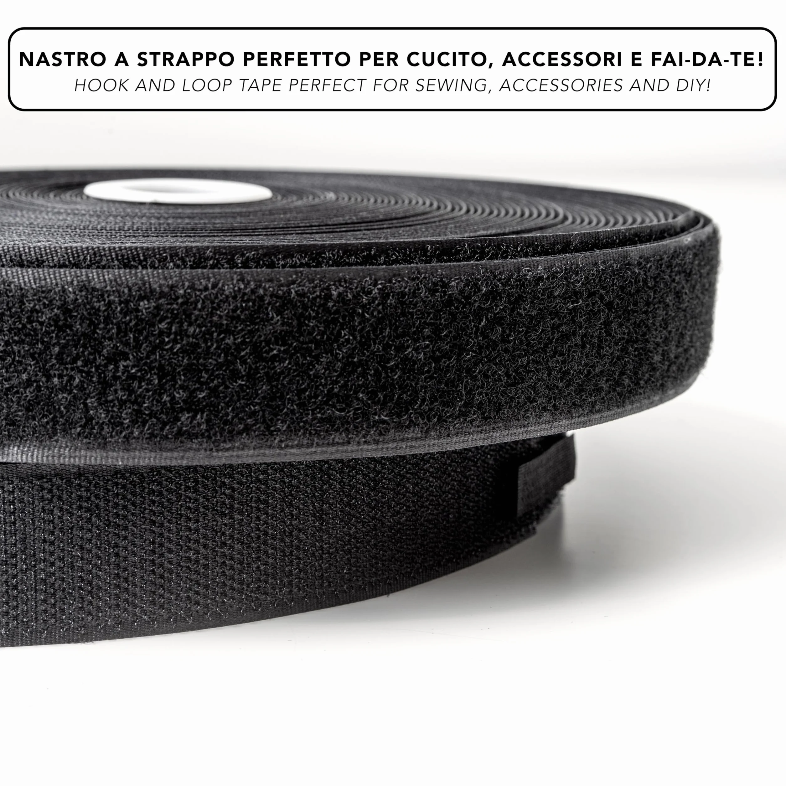 IPEA Ruban à Coudre 20 mm Noir 25 Mètres Non adhésif Scratch Bande Auto-Agrippante Extra Fort