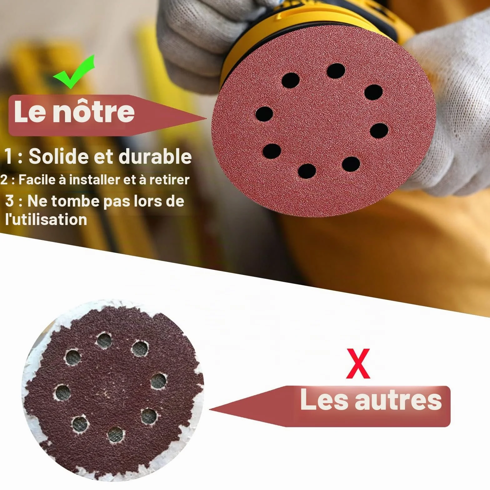 Disque de Ponçage 125mm 105PCS Papier Abrasif 8 Trous Grain 40-600 pour Ponceuse Excentrique