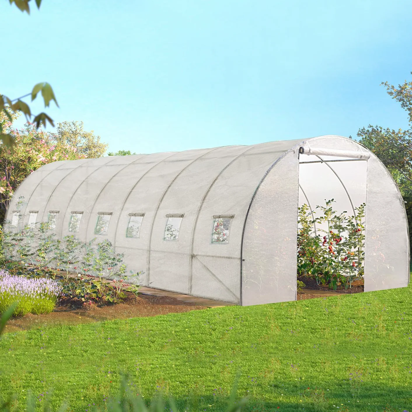 IDMarket - Serre Tunnel de Jardin 4 Saisons 24M² Blanche Gamme maraîchère des Andes 8x3M
