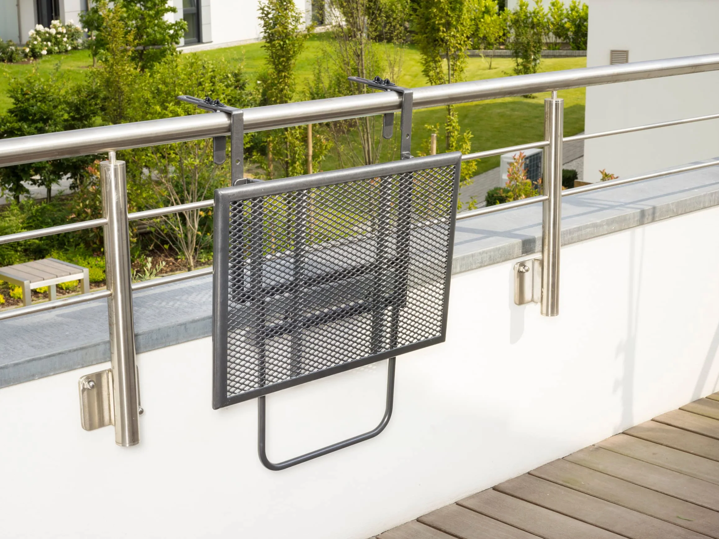 Greemotion Table de balcon suspendue Toulouse 40 x 60 cm gris métal rabattable pliante murale 2 personnes hauteur réglable