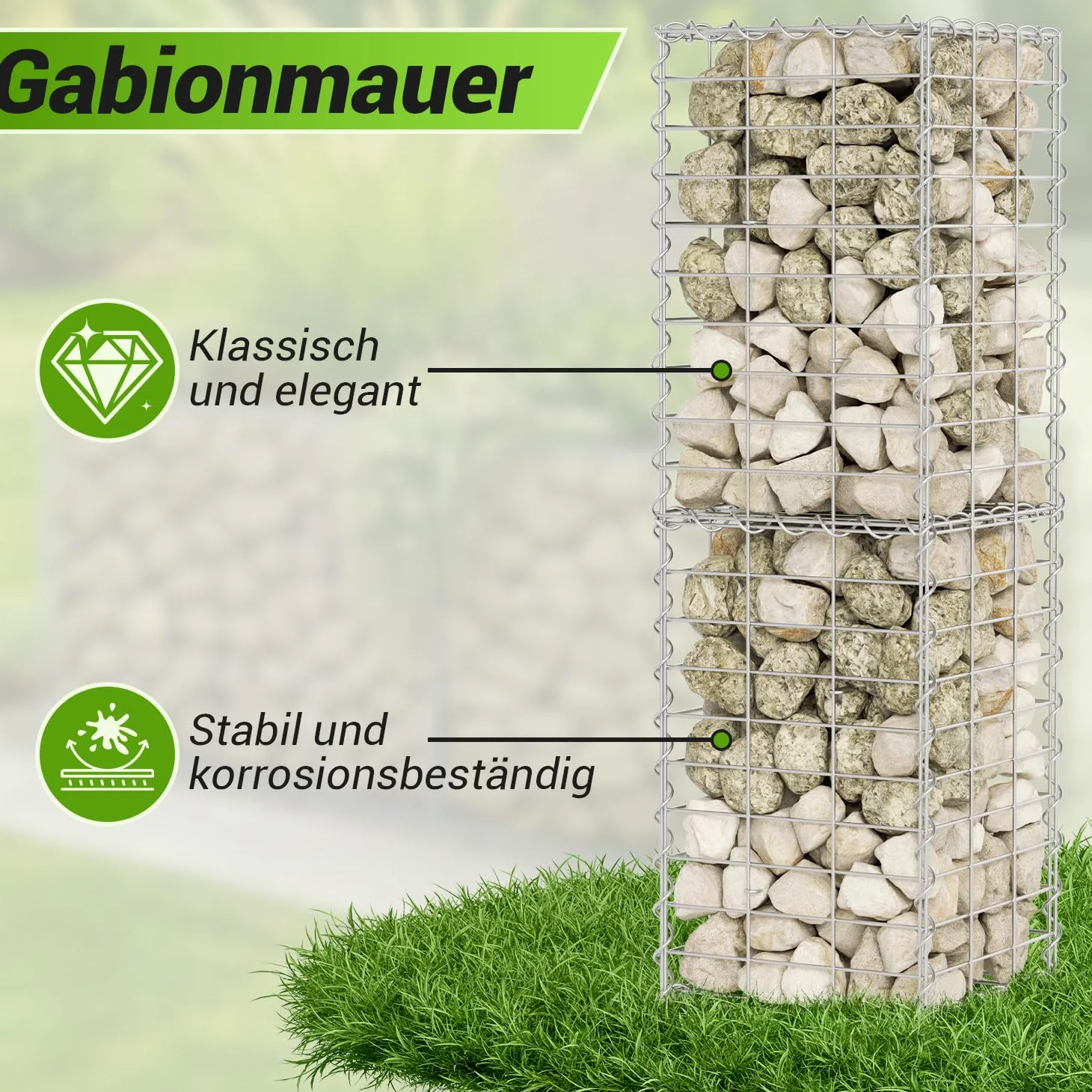 Lot de 4 gabions 100 x 30 x 30 cm, paniers gabions en acier galvanisé, épaisseur de fil 4 mm, largeur de maille 5 x 10 cm, gabion pour clôture et jardin, convient pour les pierres de 6 à