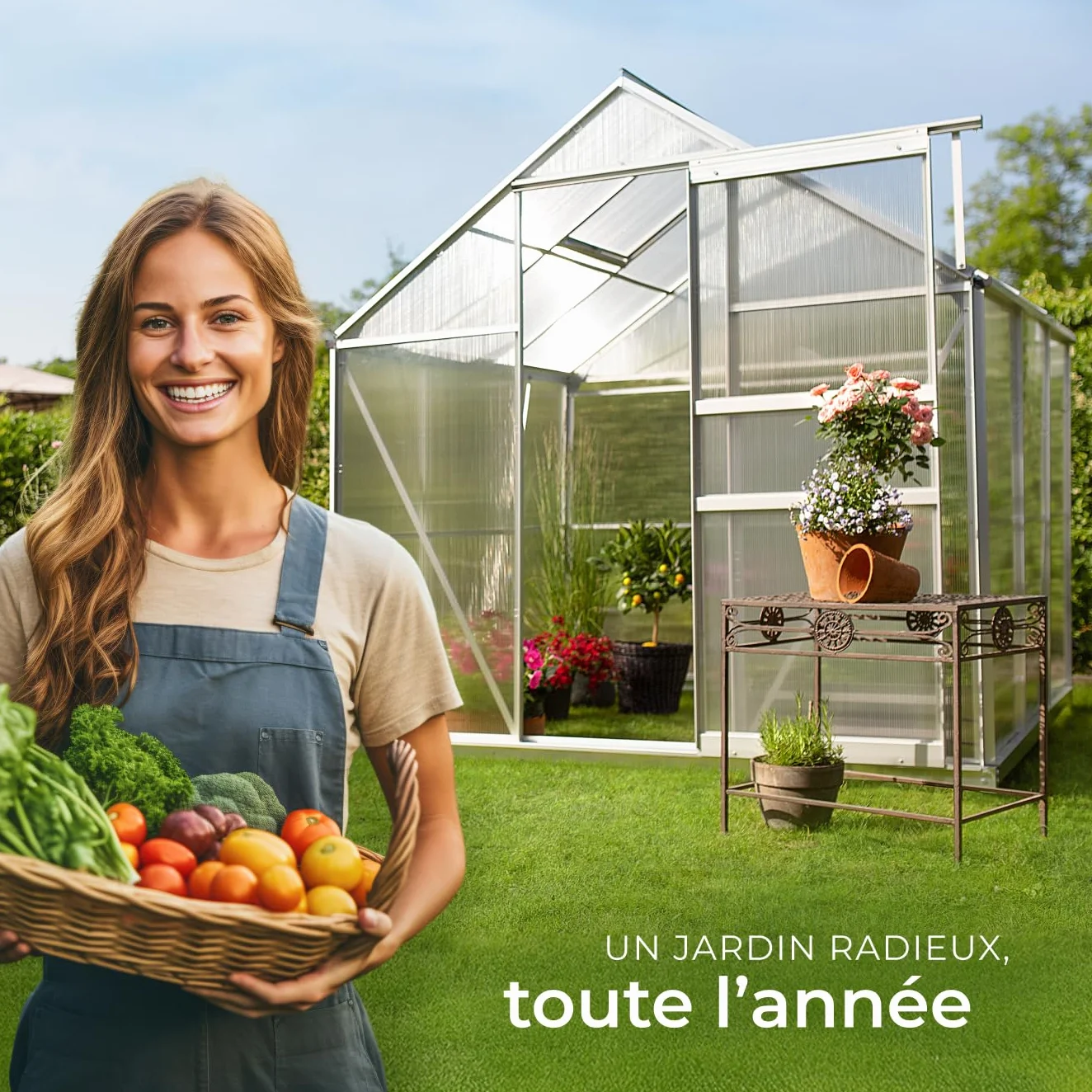 tectake® Serre de Jardin avec Base en Aluminium Polycarbonate pour Potager Exterieur Serre de Jardin pour Hivernage Tente Abri pour Les Plantes Serre à semis Jardinage - 190x185x195 cm