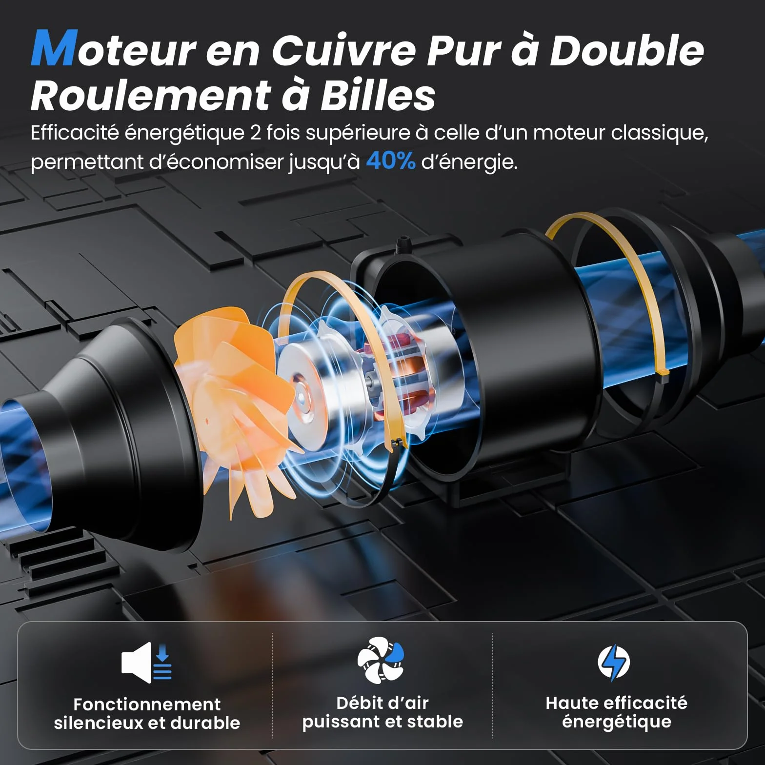 Ventilateur d'Extraction 100mm 367m³/h Silencieux avec Contrôleur de Vitesse