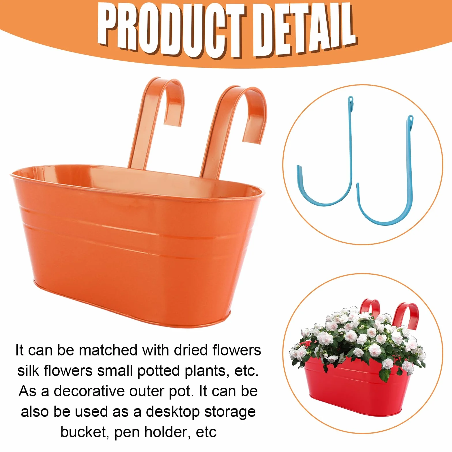 Lot de 6 pots de fleurs suspendus en métal 27,5 cm Multicolore