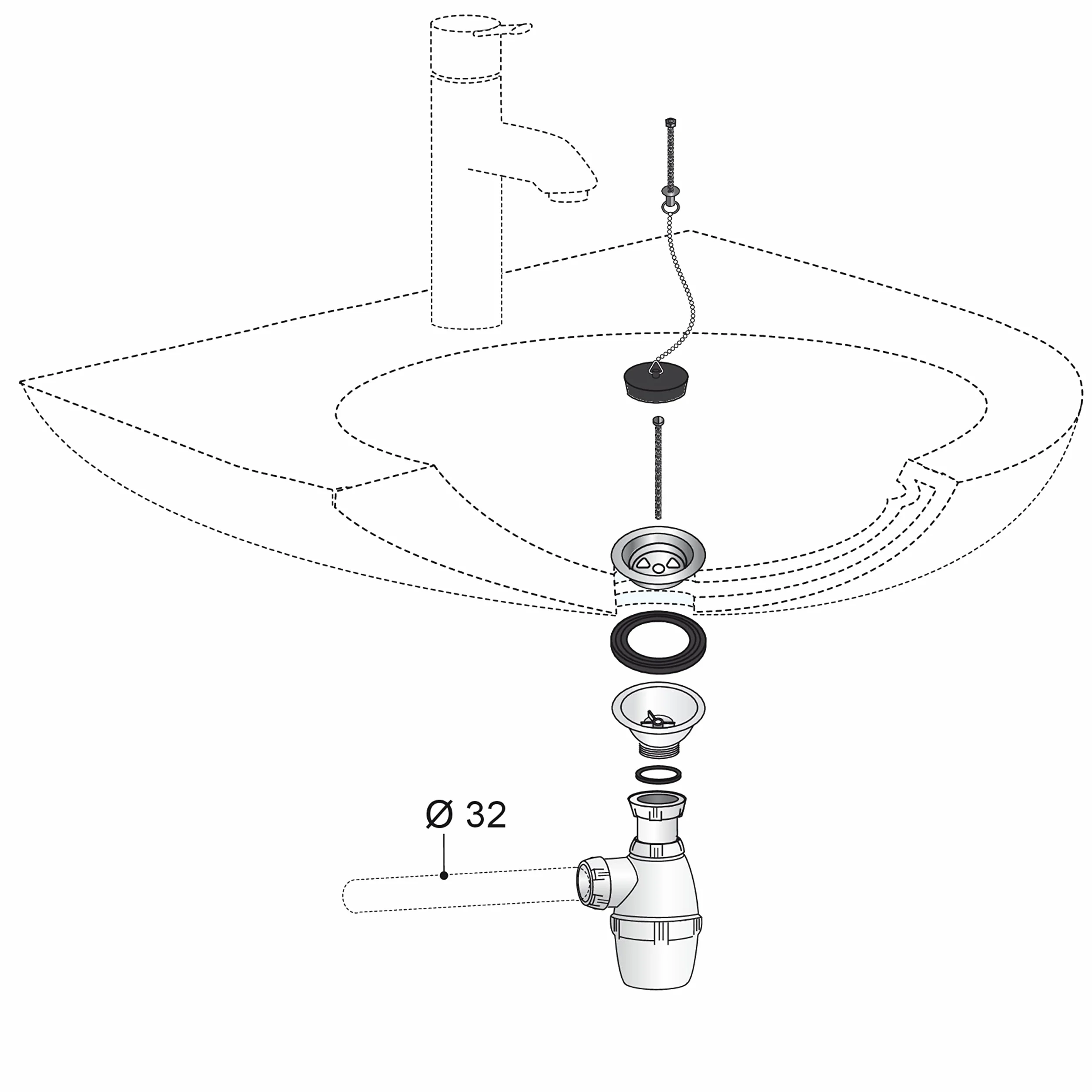 Wirquin Ensemble complet vidage pour lavabo avec bonde à bouchon, blanc et chromé