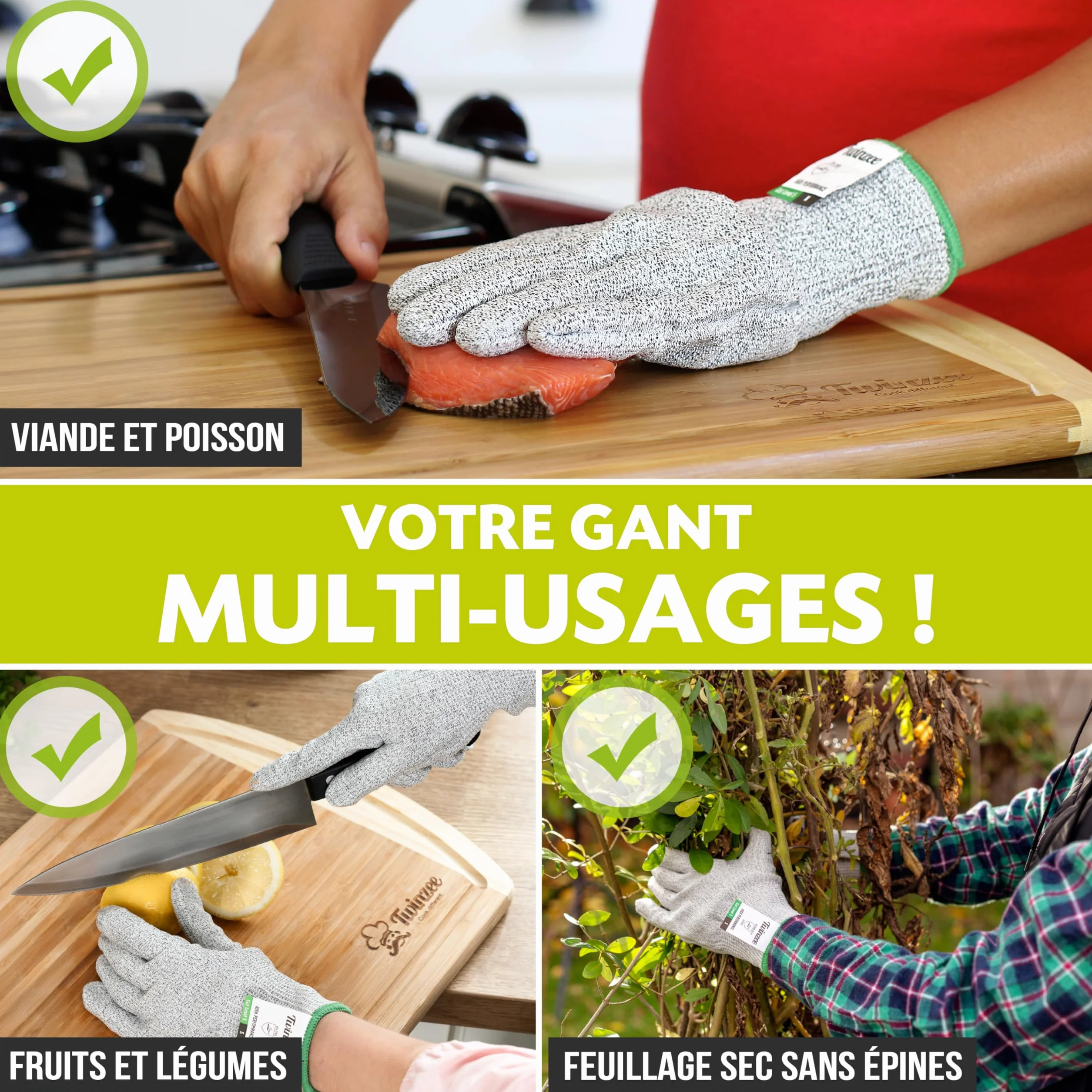 Twinzee Gants Anti Coupure Niveau 5 Protection Taille L