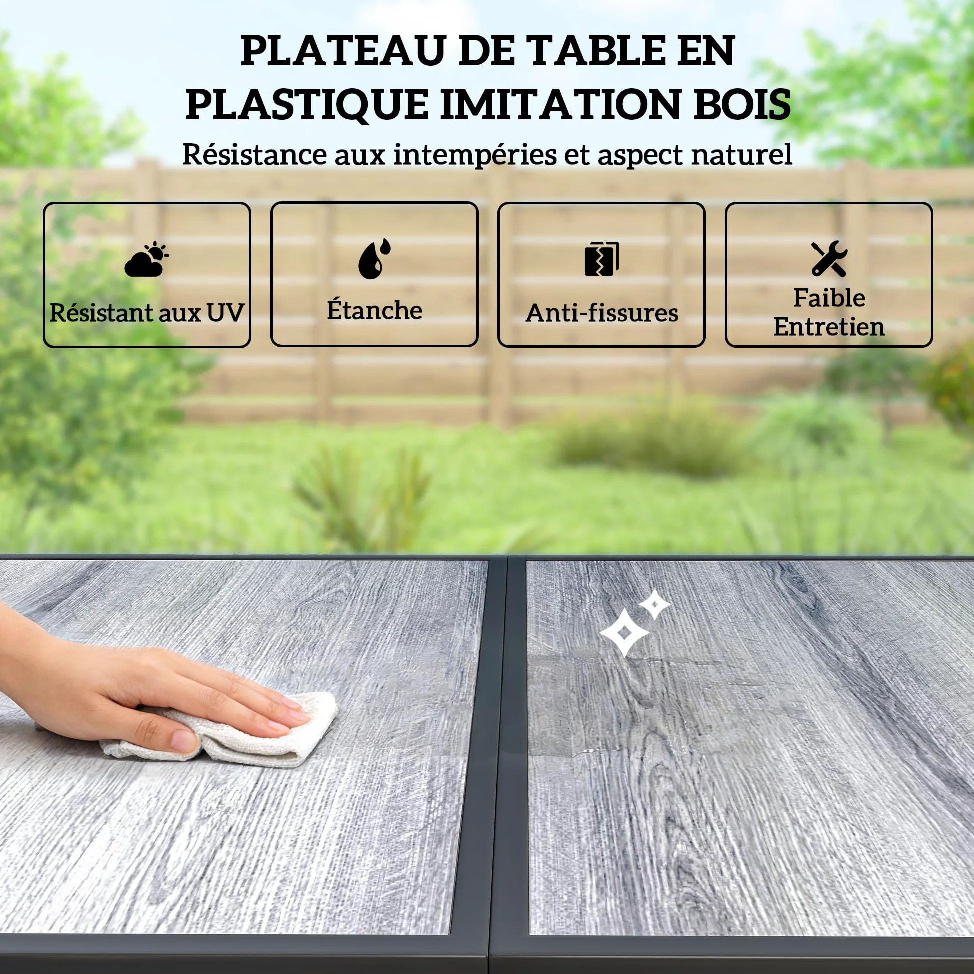 Outsunny Ensemble de Salle à Manger Extérieur 7 Pièces pour 6 Personnes, Table de Patio Effet Bois et Chaises avec Assise en Maille Respirante, Mobilier de Jardin avec Cadre en Acier Galvanisé, Noir