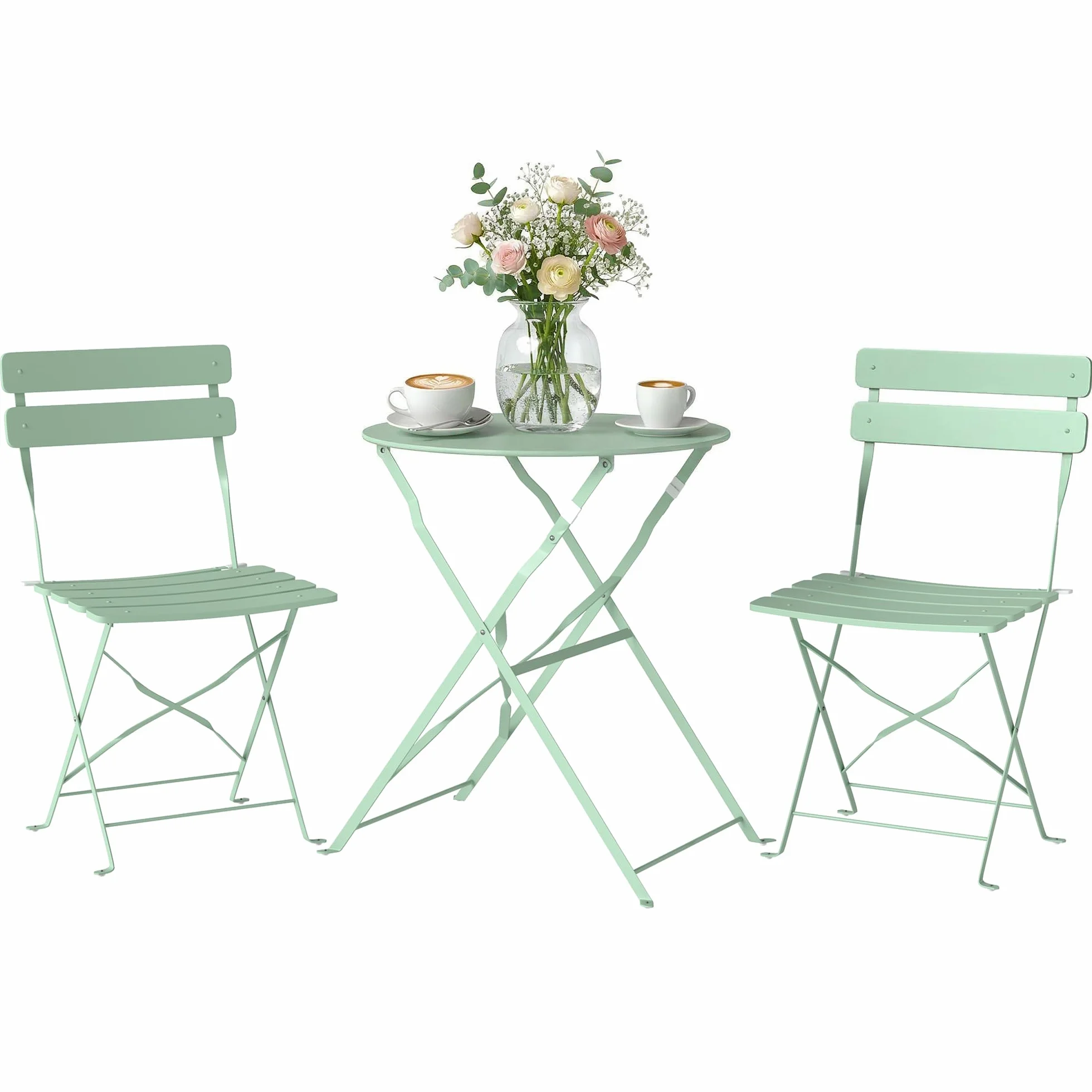 Outsunny Ensemble Bistrot de Jardin 3 Pièces Table et 2 Chaises Pliantes Métal Antirouille Vert