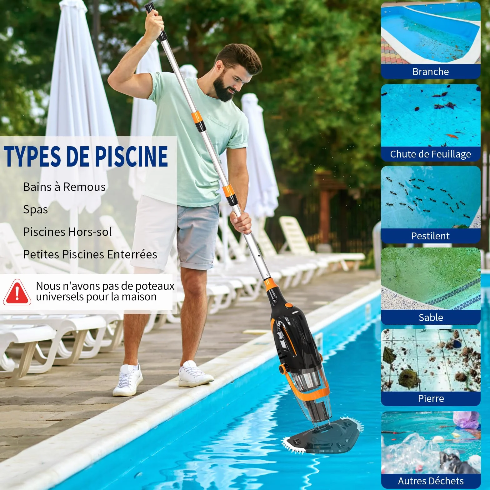 2026 Aspirateur de Piscine à Batterie Rechargeable, Aspirateur à Main sans Fil, 60 Minutes d'Autonomie Nettoyeur Électrique pour Piscine, Jacuzzi, Spa, Noir