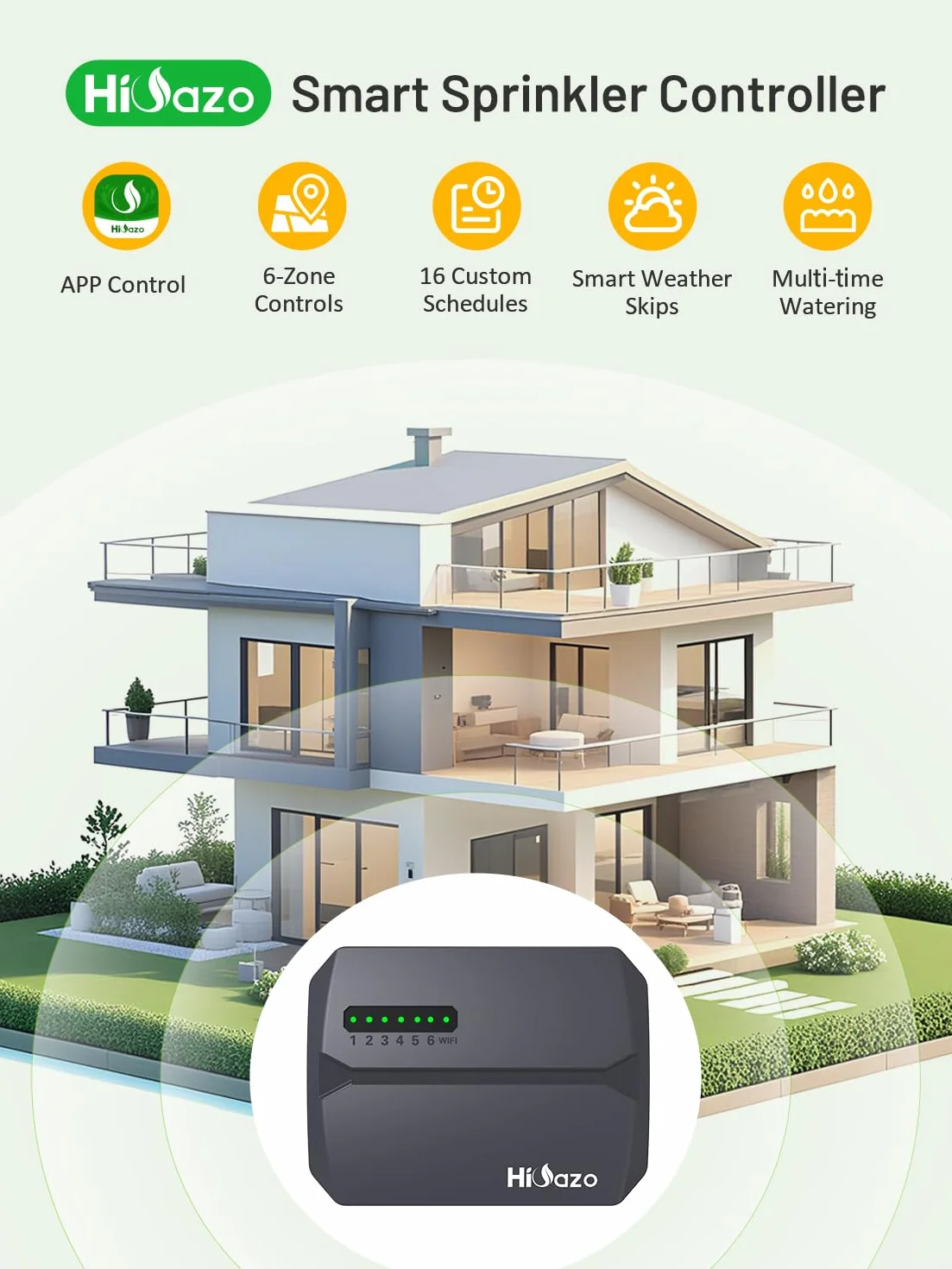 Programmateur d'Arrosage WiFi 6 Zones, Contrôleur d'Irrigation Intelligent avec Détection Météo