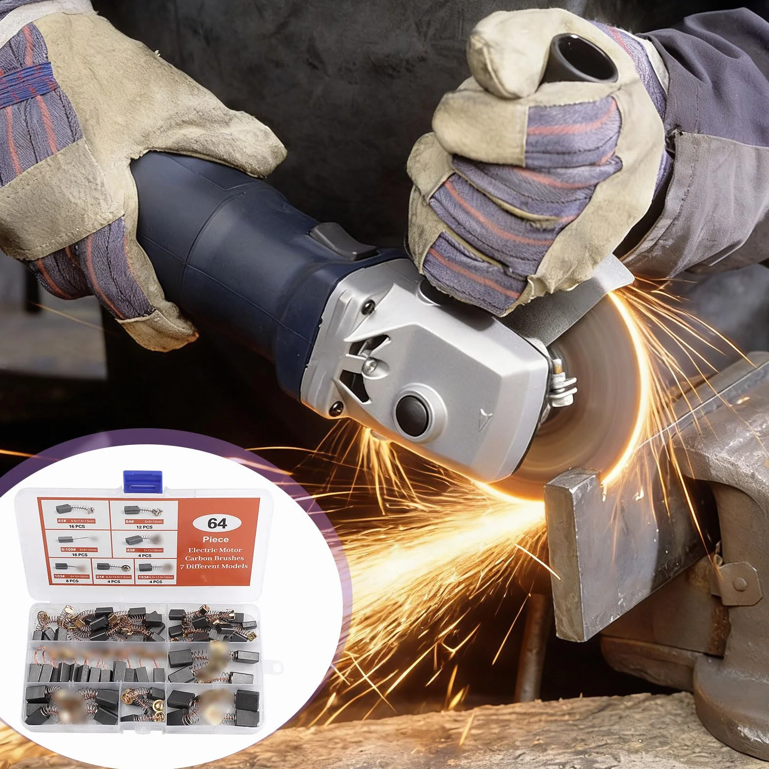 Balais de Charbon 64 Pièces pour Outils Électriques Meuleuse Ponceuse Moteur - 7 Tailles