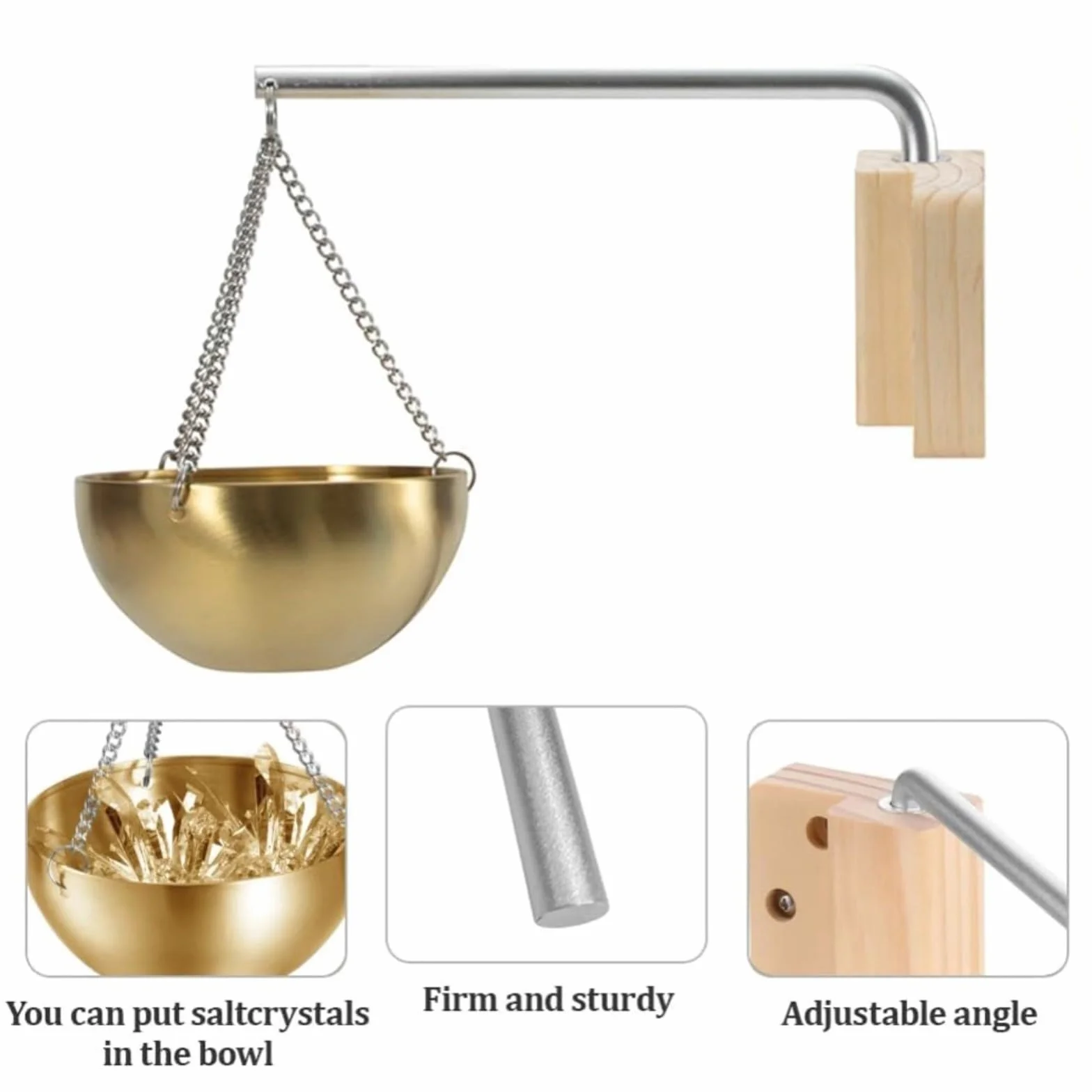 Bol aromatique pour sauna en acier inoxydable 304 500 ml doré avec support en bois de cèdre