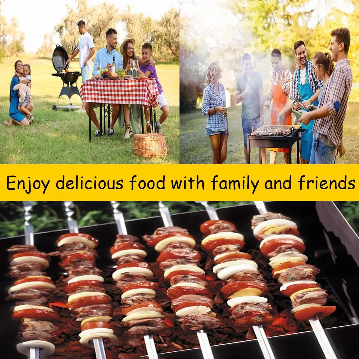 Brochette inox barbecue réutilisables – Lot de 24 pièces pour viande et légumes