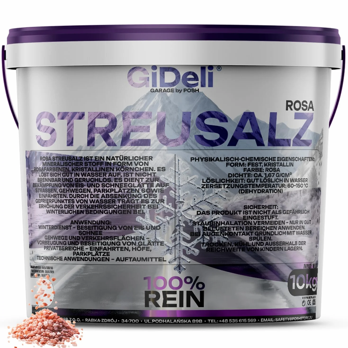 GiDeli Sel de déneigement 10 kg – Sel de dégivrage rose contre glace et neige – Adapté aux animaux – Efficace