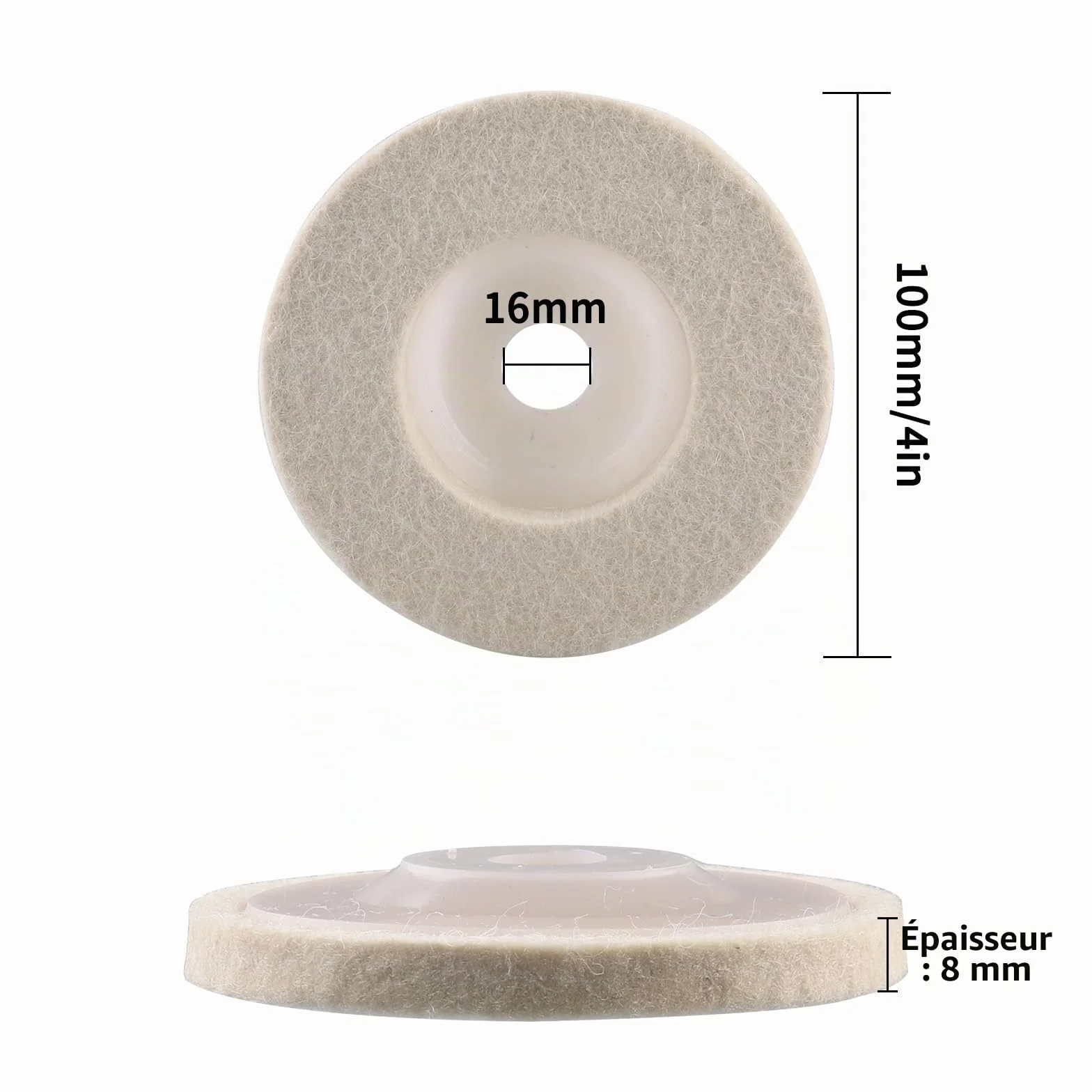 Disque de polissage en laine 100 mm (4 pouces) pour meuleuse d'angle, 10 unités