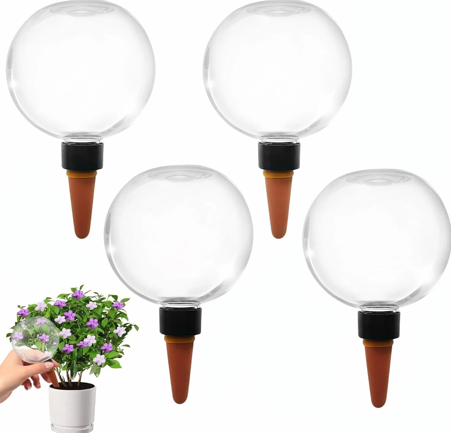 Lot de 4 Boule Arrosage Plante, Boules D'Irrigation pour Plant, Ampoules d'arrosage automatiques, bulbes d'irrigation Transparents, Globe d'Arrosage Plant 500ml, pour balcons Plantes de Jardin