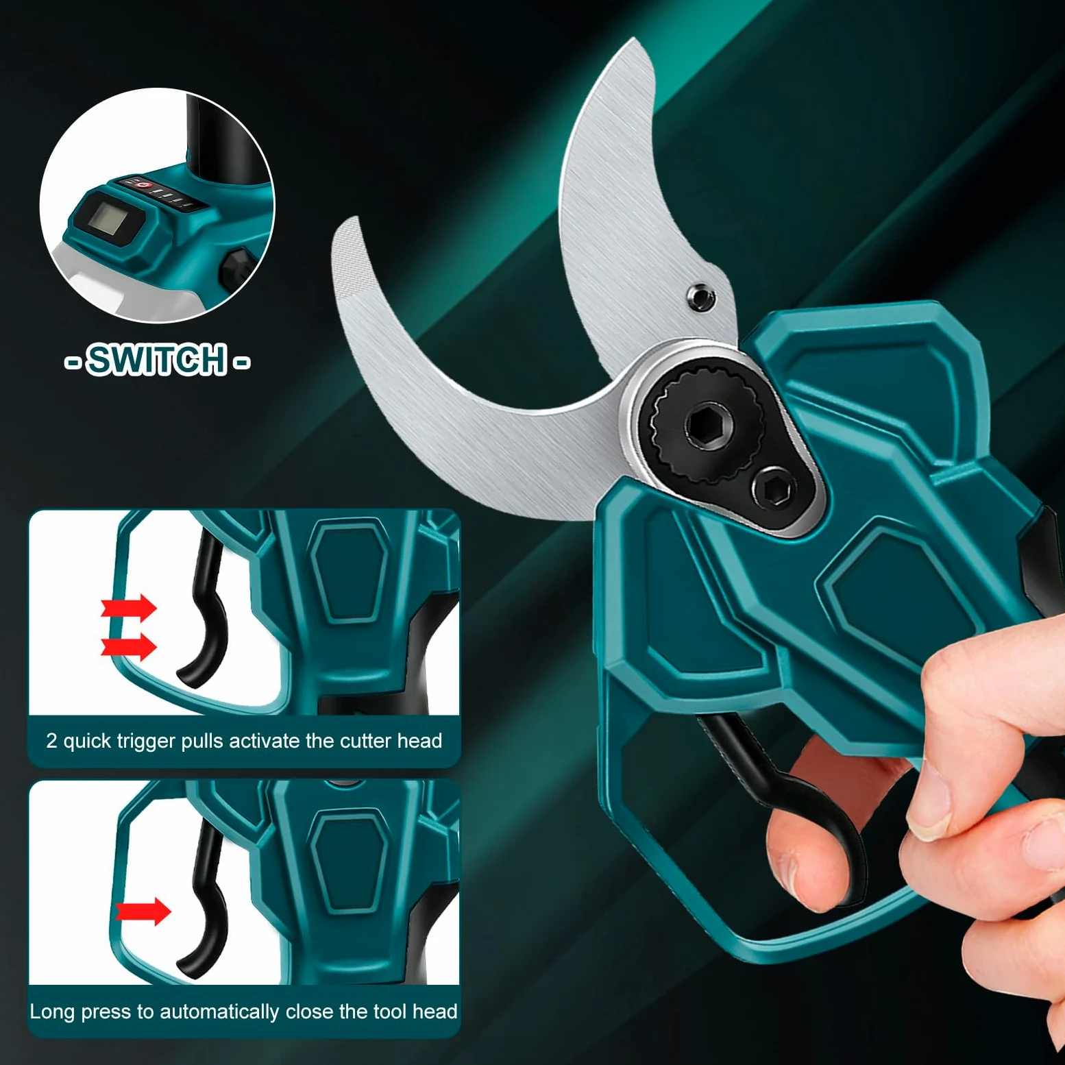 Sécateur Électrique Sans fil Compatible avec Makita 18 V (Sans batterie) ﻿ | 65mm Secateur à batterie Professionnel Secateur de Jardin avec LCD, Moteur Sans Balais pour Jardinage, Vigne, Arbre Fruitier