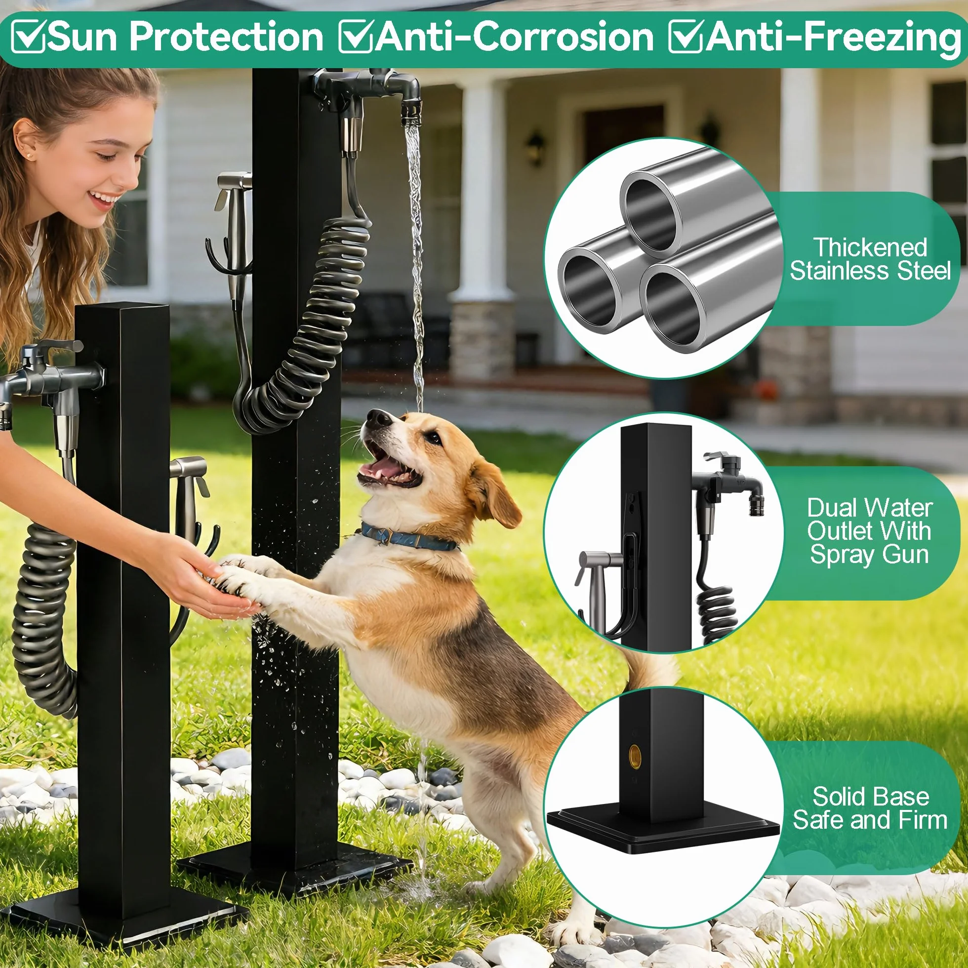 Colonne d'eau acier inoxydable 304 double sortie robinet pistolet résistant gel -20℃ jardin