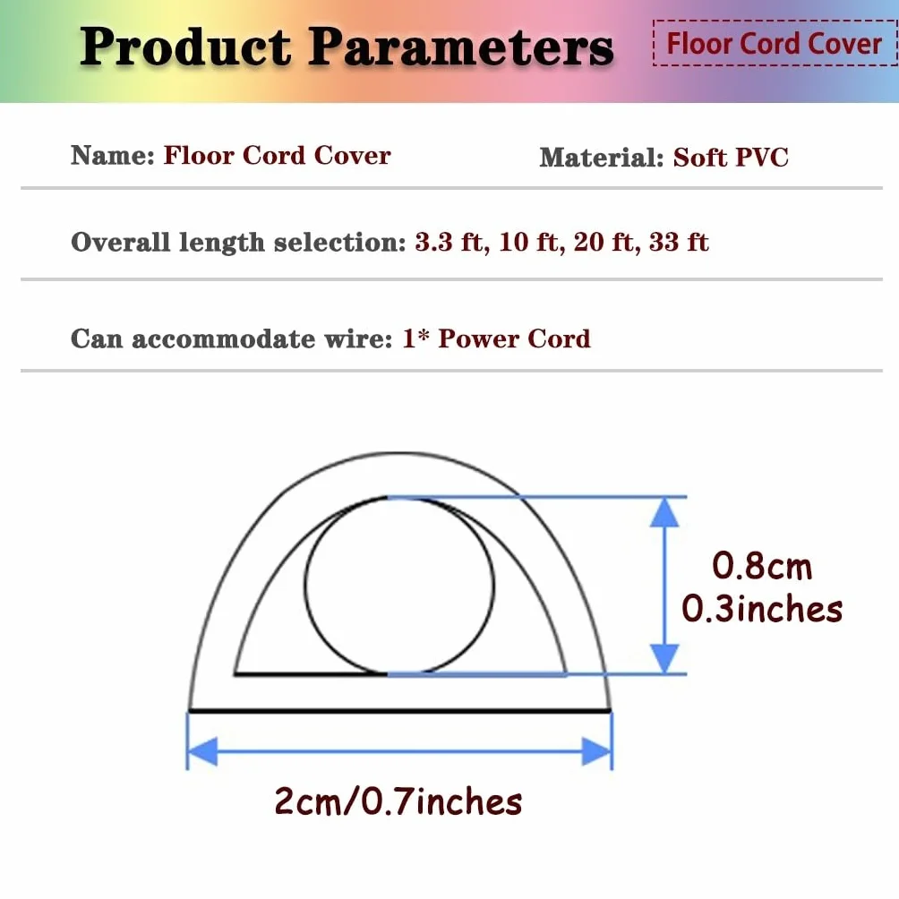 Passe Câble Sol PVC 2 cm Cache-câble Plancher Facile à Installer Light Brown 3.3 ft