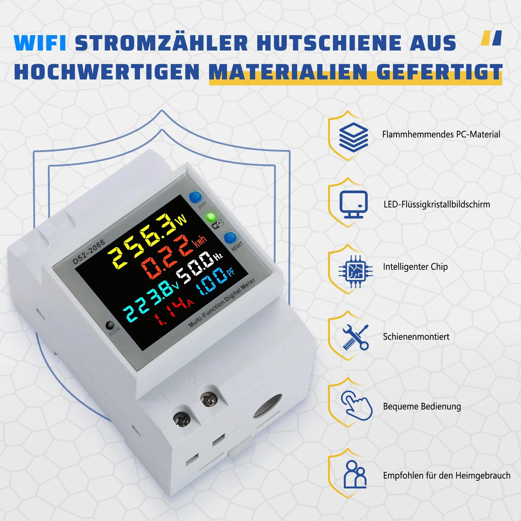 WiFi Compteur d'Énergie Monophasé AC 40-300V 100A Rail DIN Wattmètre KWh Avec Écran LCD