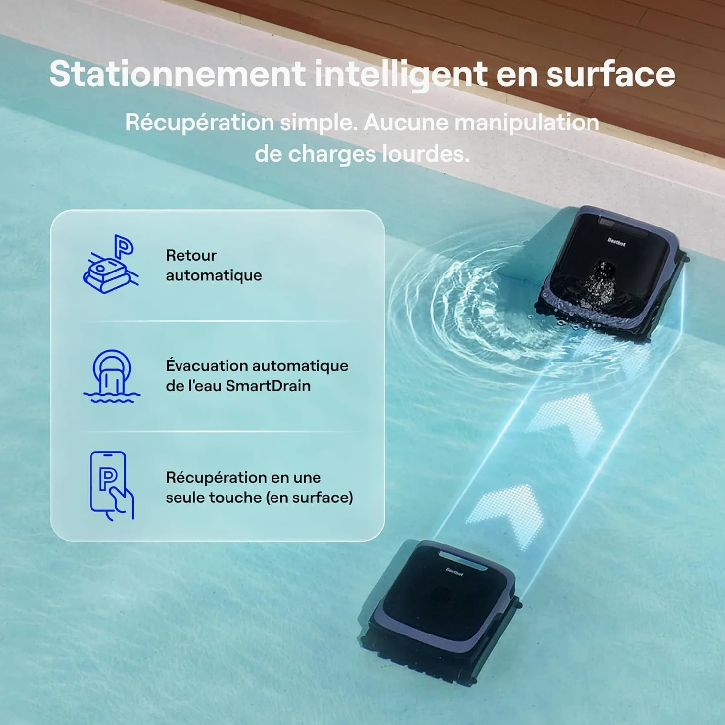 Beatbot Sora 70 Robot Piscine, aspirateur Piscine 4-en-1, 25700 LPH, stationnement Intelligent Surface de l'eau, capacité 6 L pour débris, Batterie 10000 mAh, pour piscines jusqu'à 300 m², Bleu
