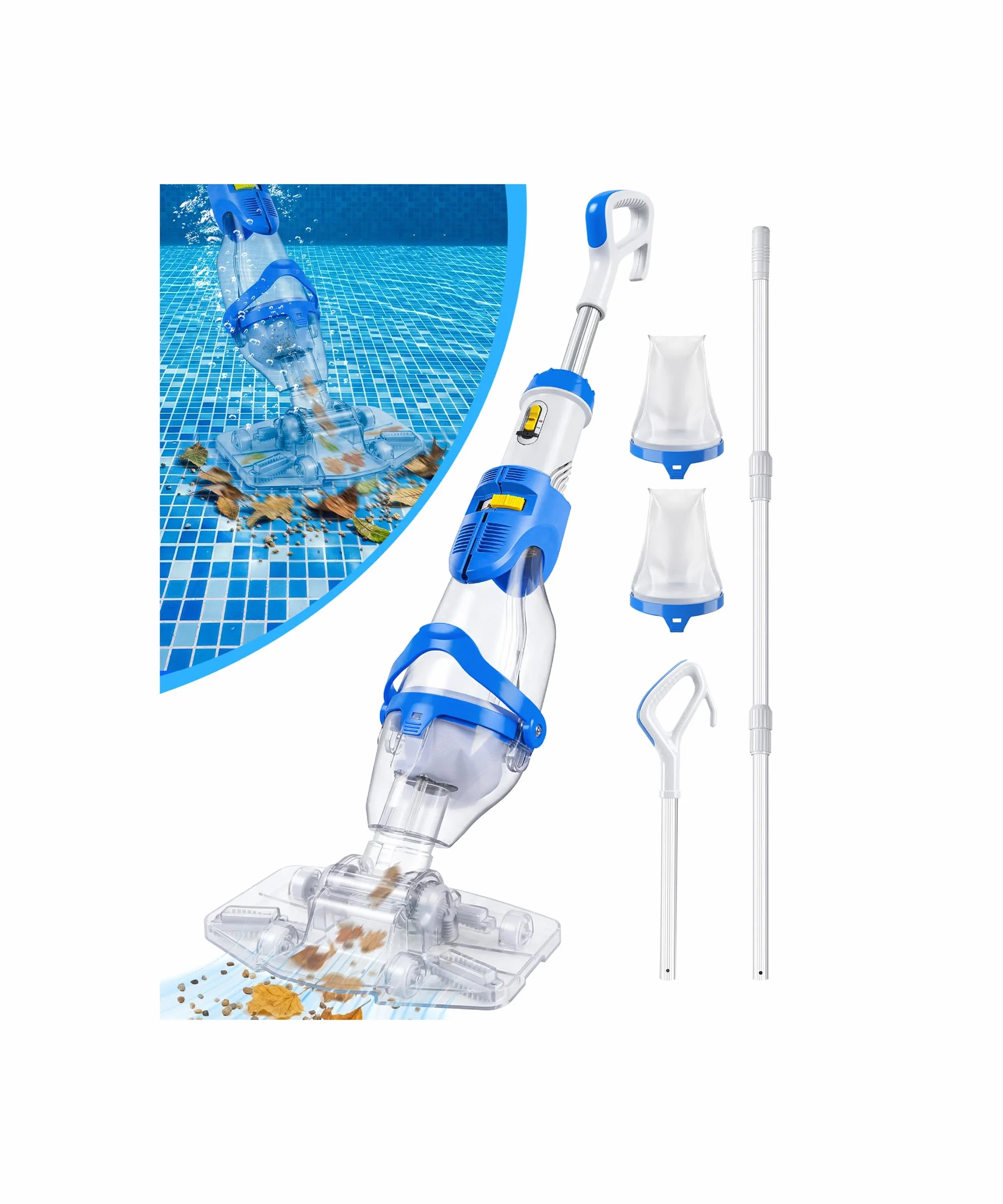LanOcean Aspirateur Piscine Hors Sol, 2 Modes Aspirateurs Piscines Batterie Débit 4300 L/H, Manuel Aspirateur Piscine sans Fil avec Tige Télescopique, Autonomie 70min Aspirateurs Balai Piscines Spas