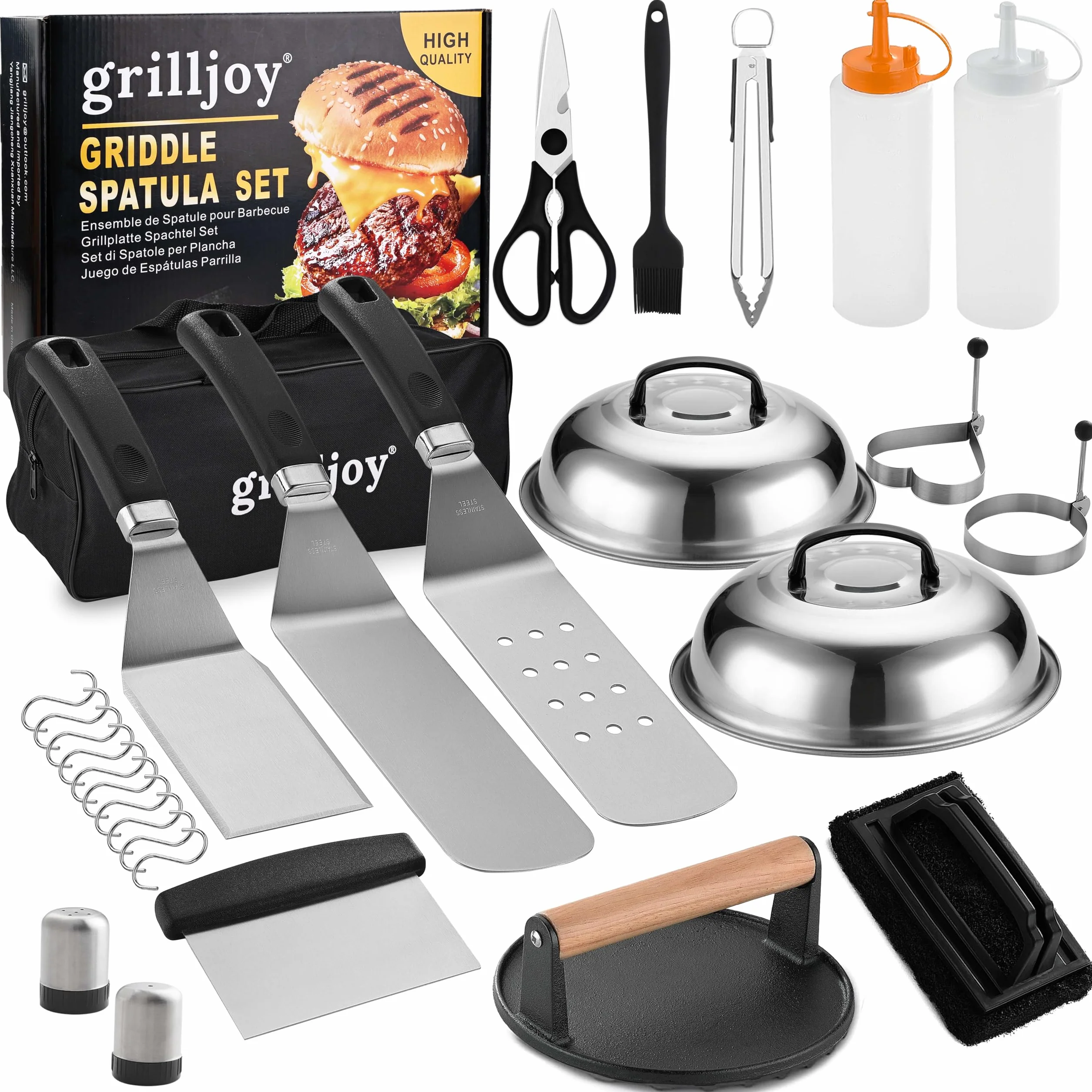 Grilljoy Kit Smash Burger Accessoires Plancha 28PCS Ustensiles Barbecue Extérieur Camping