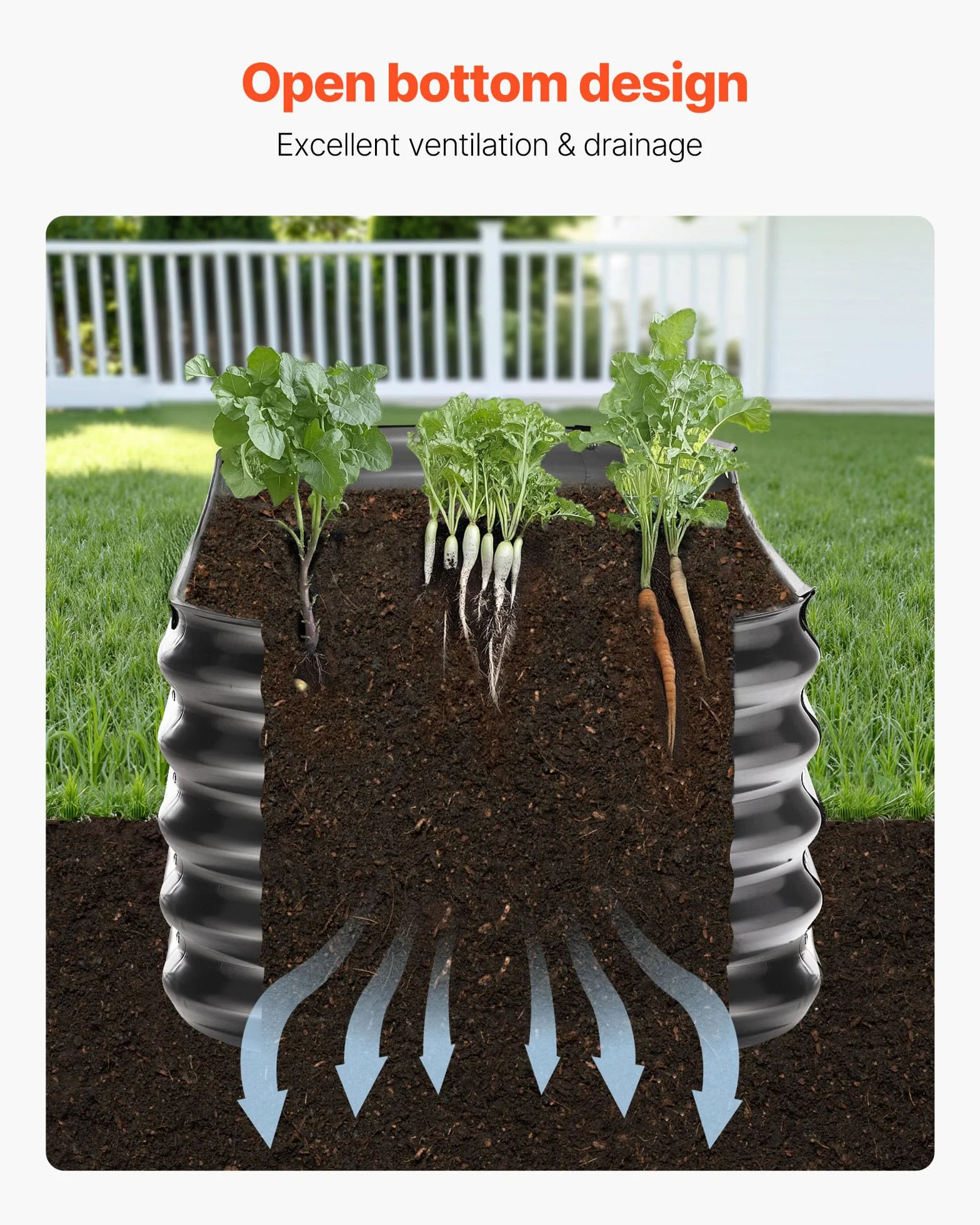 VEVOR Potager Surélevé Métal 200x60x42 cm Carré Galvalume Lit de Jardin Ovale Bac de Jardinage Fond Ouvert Gris Foncé