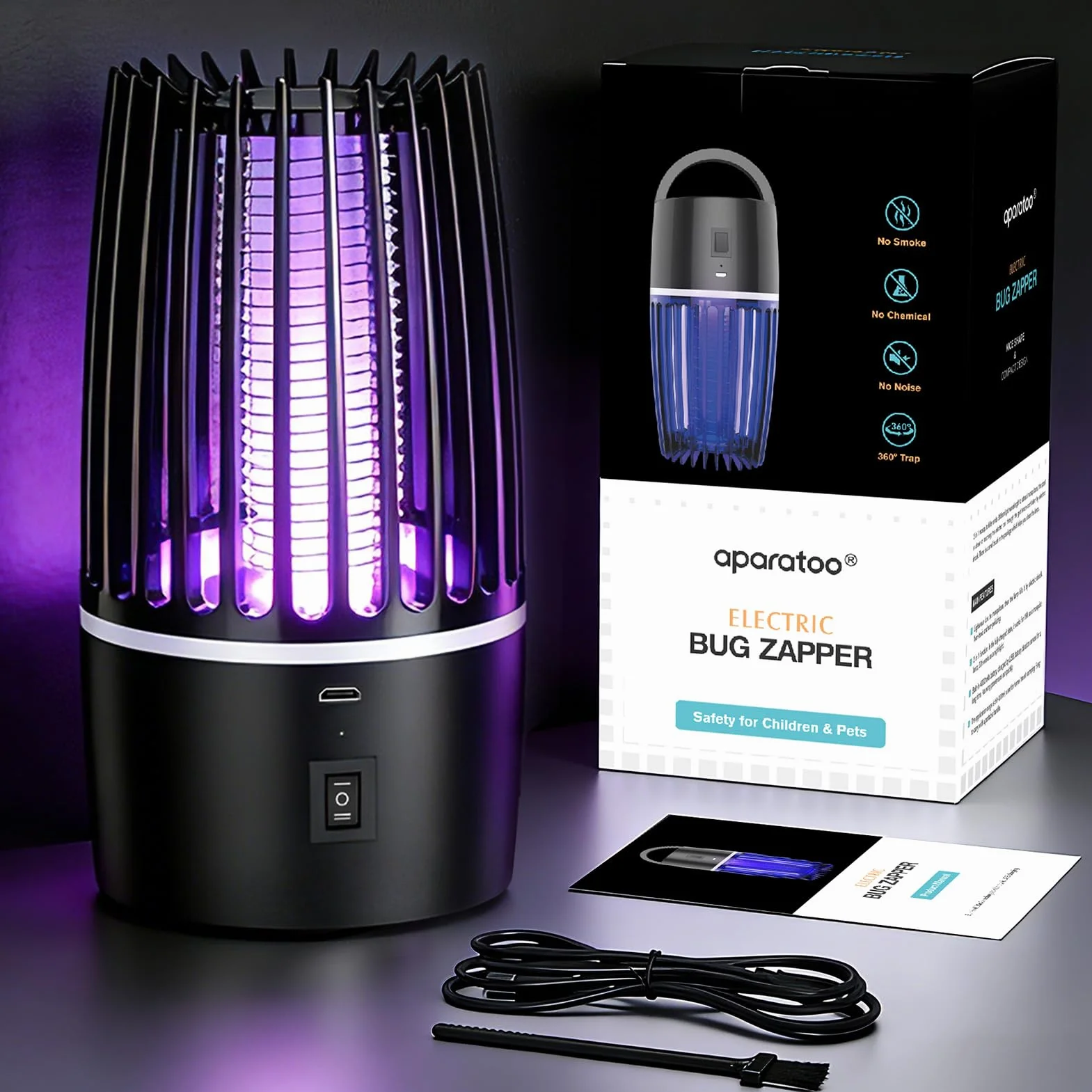 Lampe Anti Moustique UV Électrique 4000mAh Rechargeable Tueur d'Insectes LED
