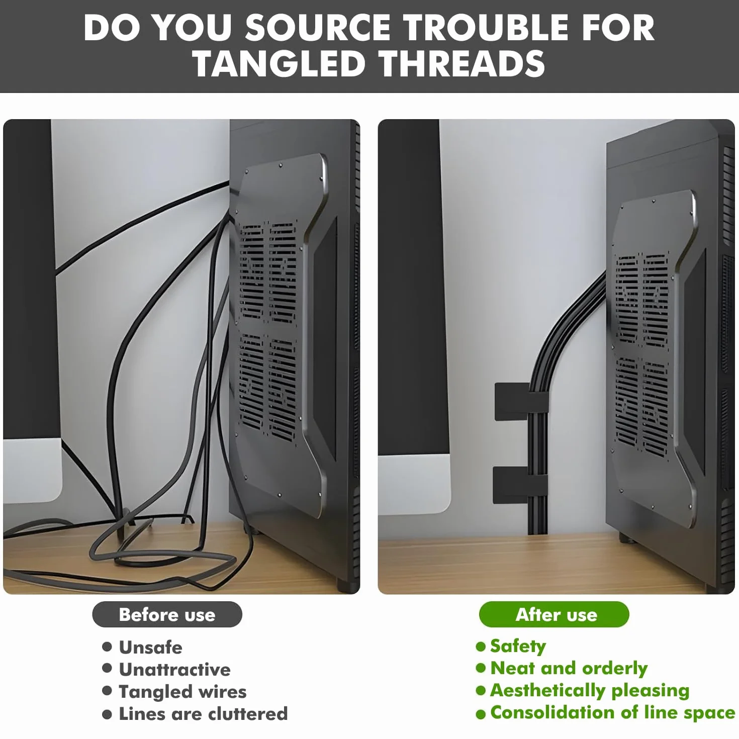 Cable Management 40 pièces organiseur câbles sous le bureau nylon réutilisable autocollant