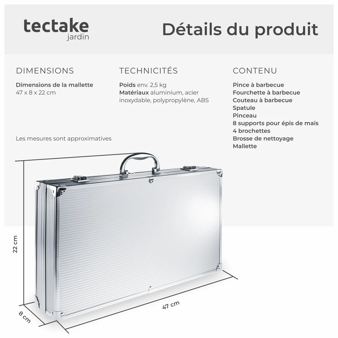 Malette Accessoires Barbecue 18 pièces Acier Inoxydable Coffret Aluminium Kit Grill Plancha Brasero BBQ Ustensiles