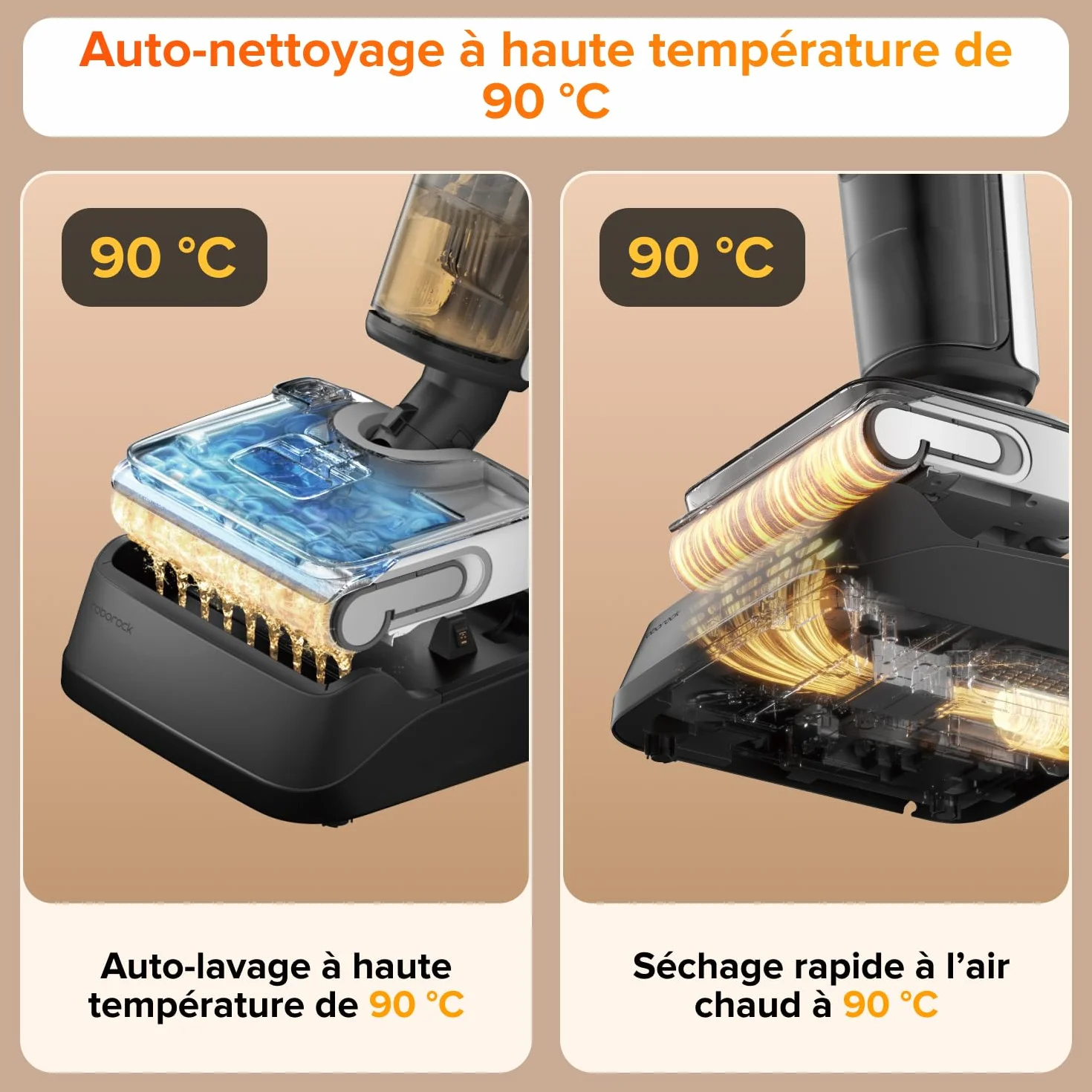 Roborock F25 LT aspirateur laveur 20 000 Pa autonettoyage haute température 90 °C séchage rapide inclinable 180° nettoyage bord à bord sols durs