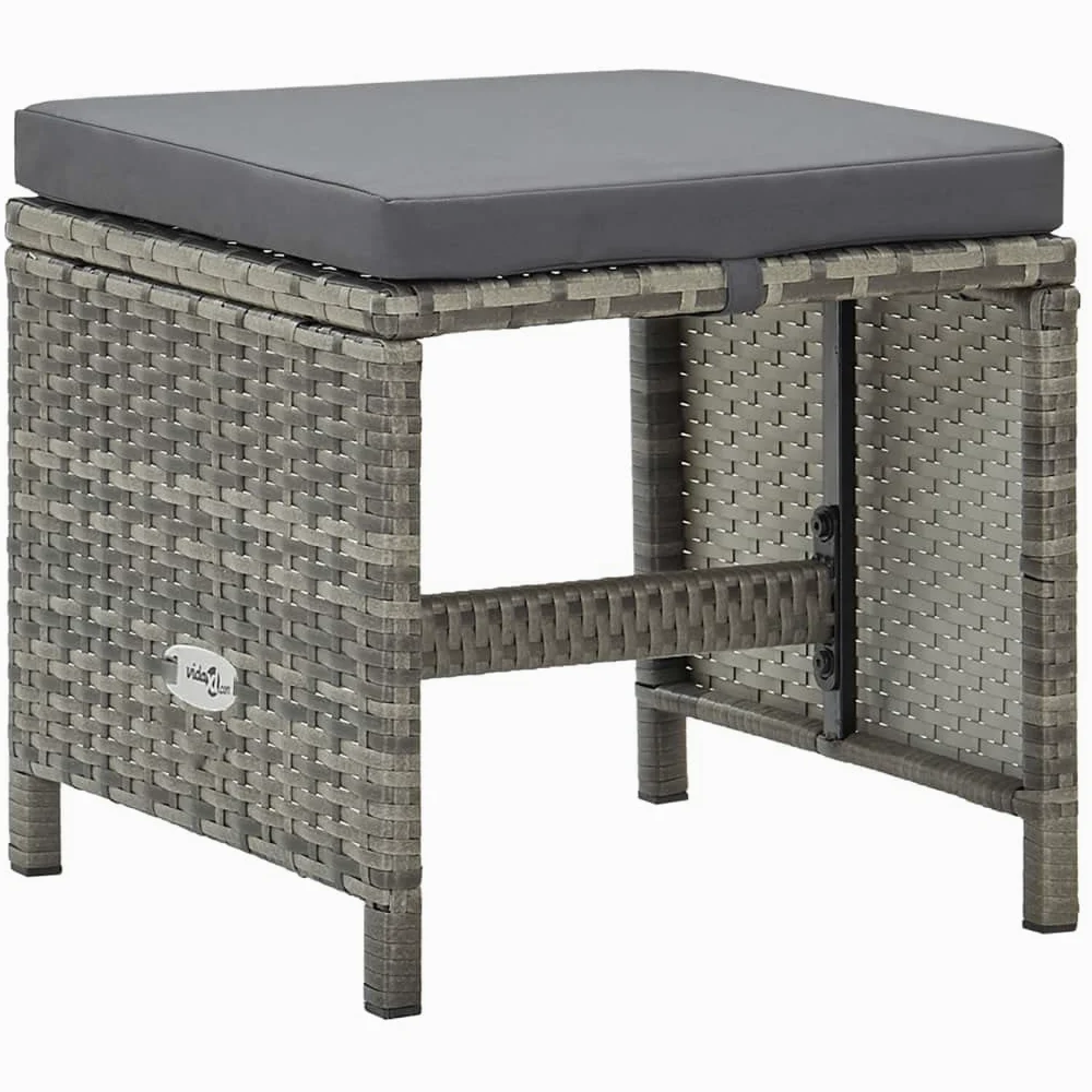 Tabourets de jardin lot de 4 avec coussins Résine tressée Gris