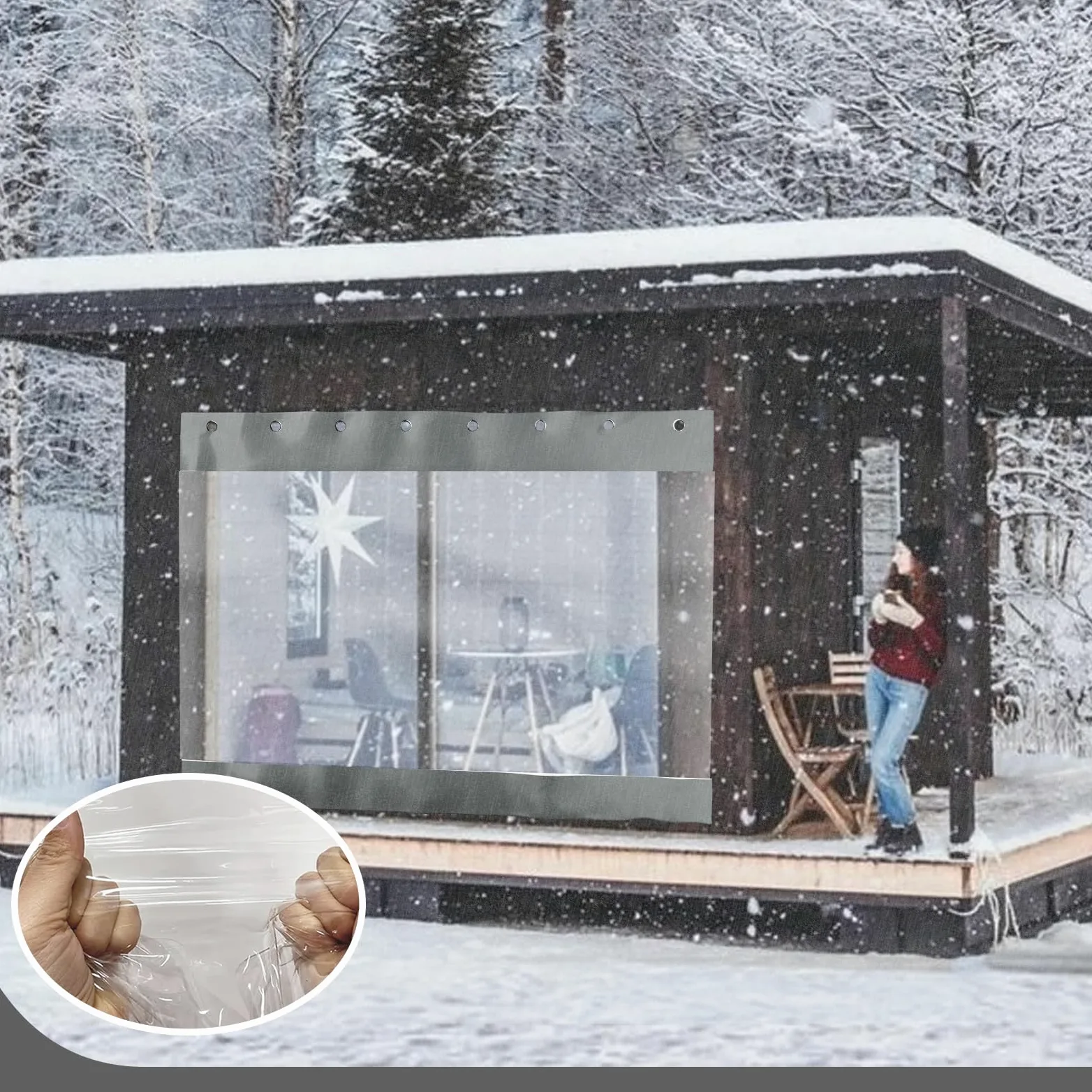 Extérieur Rideaux Imperméable, Transparent PVC Plastique Rideau,0.6mm Panneau de Bâche avec Oeillet et Crochet pour Garage Porches Terrasse Jardin, 3.5x2.5m