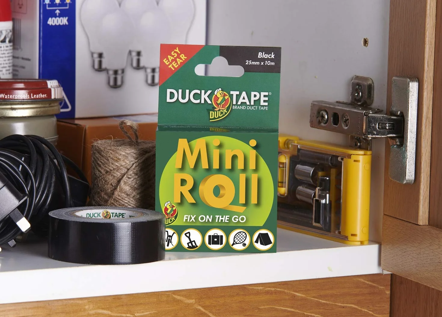 Duck Tape Mini Rouleau Noir Ruban Adhésif de Réparation Original 25 mm x 10 m