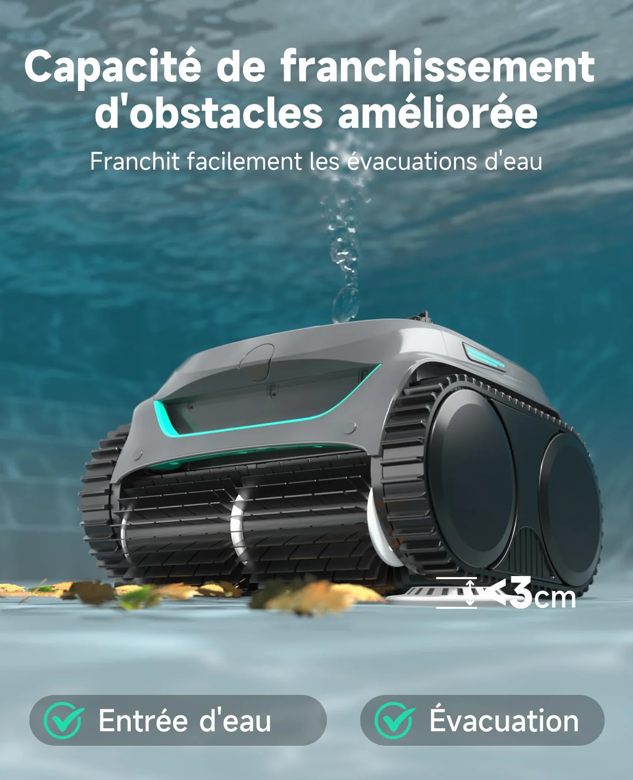 WYBOT C2 Robot Piscine sans Fil 3 Moteurs Double Filtration Autonomie 180 Min pour Piscines Enterrées Max 150㎡