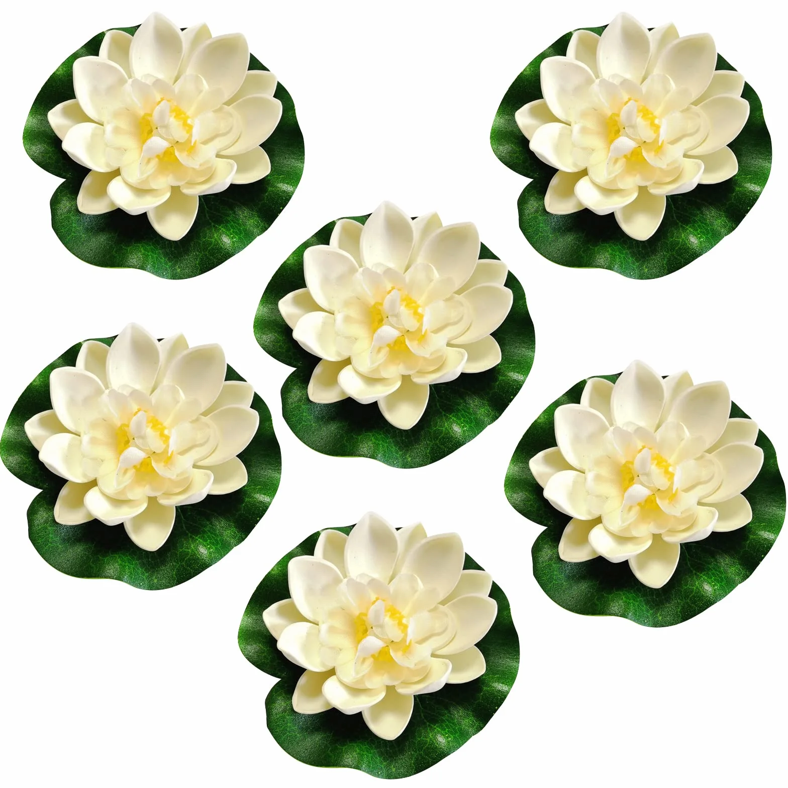 Lot de 6 nénuphars artificiels flottants - Plantes de bassin artificielles - Nénuphars artificiels - Décoration d'étang flottante pour aquarium, terrasse, jardin, étang