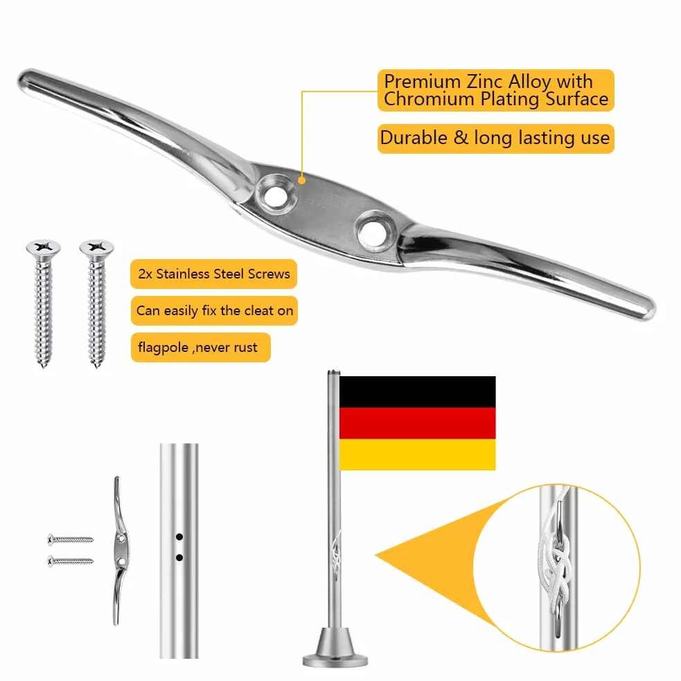 Kit d'accessoires pour mât de drapeau - Kit de réparation pour mât de 5,1 cm de diamètre - Avec boule, corde de 15 m, 4 mousquetons, cheville, surmatelas avec poulie pour décoration de jardin