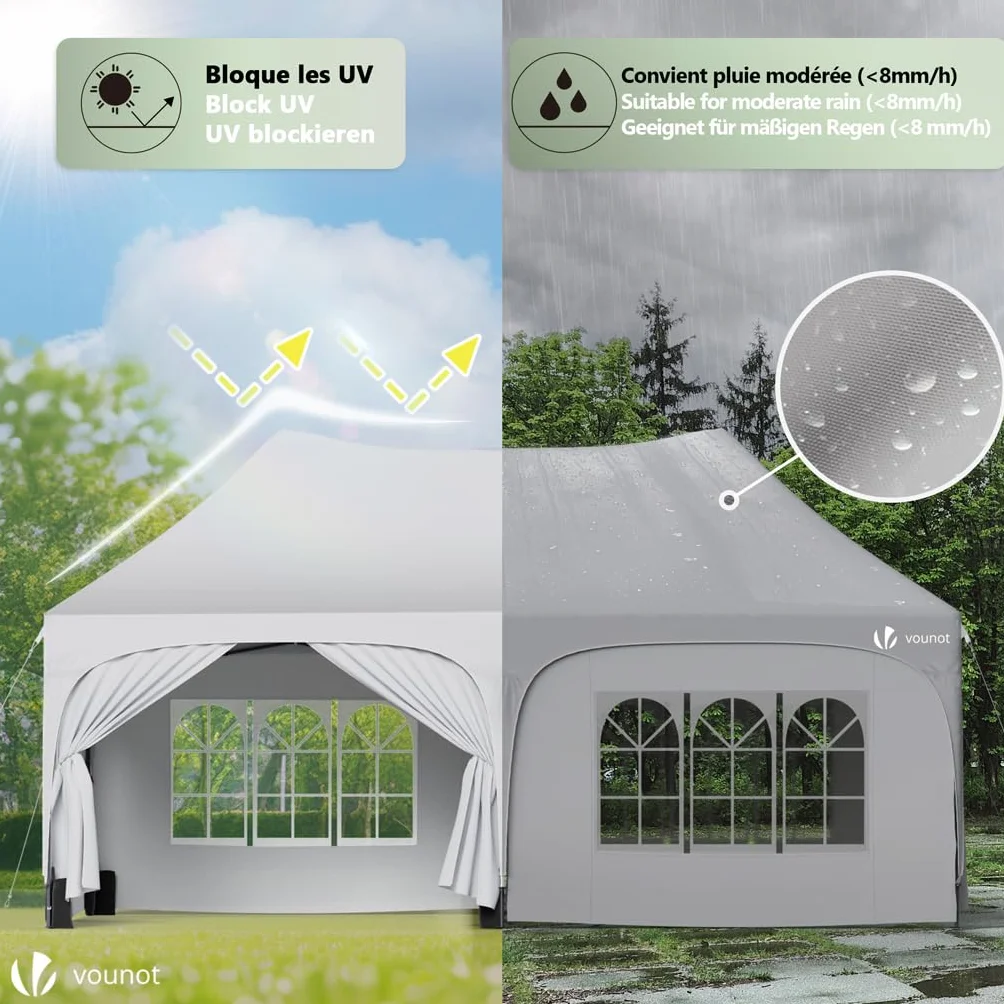 VOUNOT® Tonnelle de Jardin Extérieur 3x6m Barnum Pliant avec 6 Parois Amovibles et 6 Sacs de Sable Tente de Reception Imperméable et Anti-UV pour Camping Festival Mariage Sac de Transport Inclus Blanc