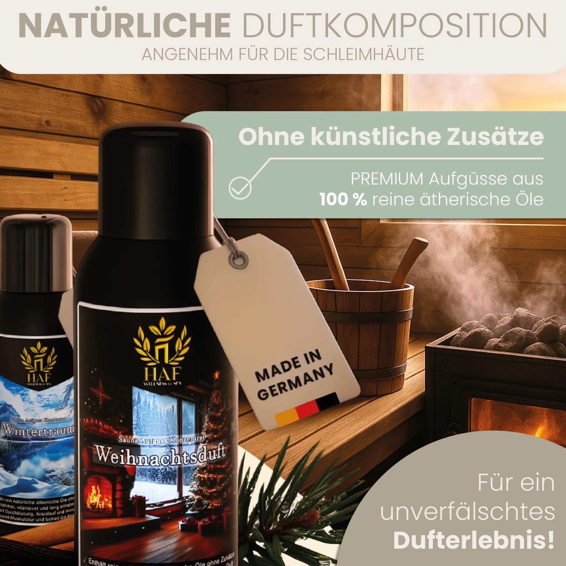 HAF Concentré d'infusion pour sauna Eucalyptus 250 ml | Huile de sauna aux huiles essentielles naturelles